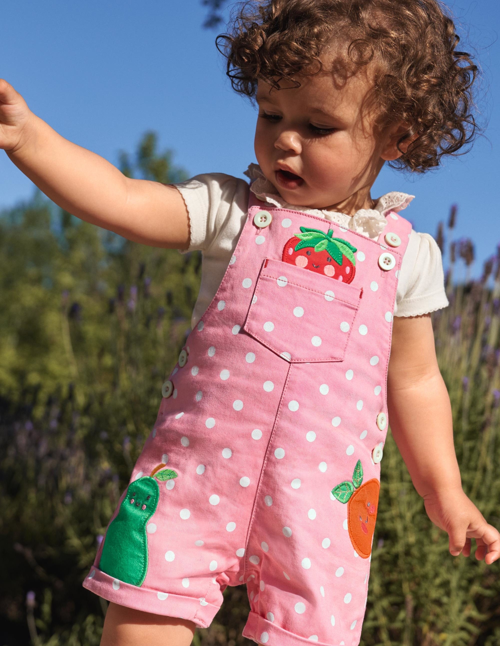 Short Woven Overalls-Pink Spot Fruit - Image 4