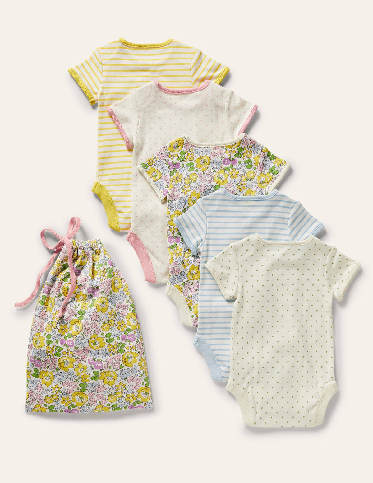 Short Sleeve 5 Pack Bodysuits-Pale Lemon Floral - Image 2