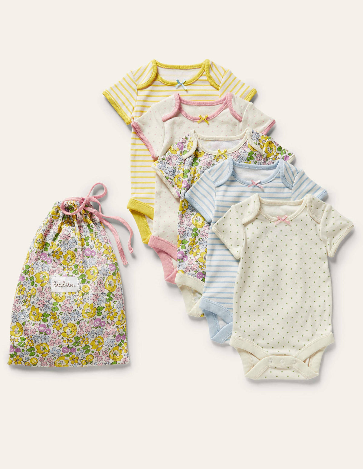 Short Sleeve 5 Pack Bodysuits-Pale Lemon Floral-1