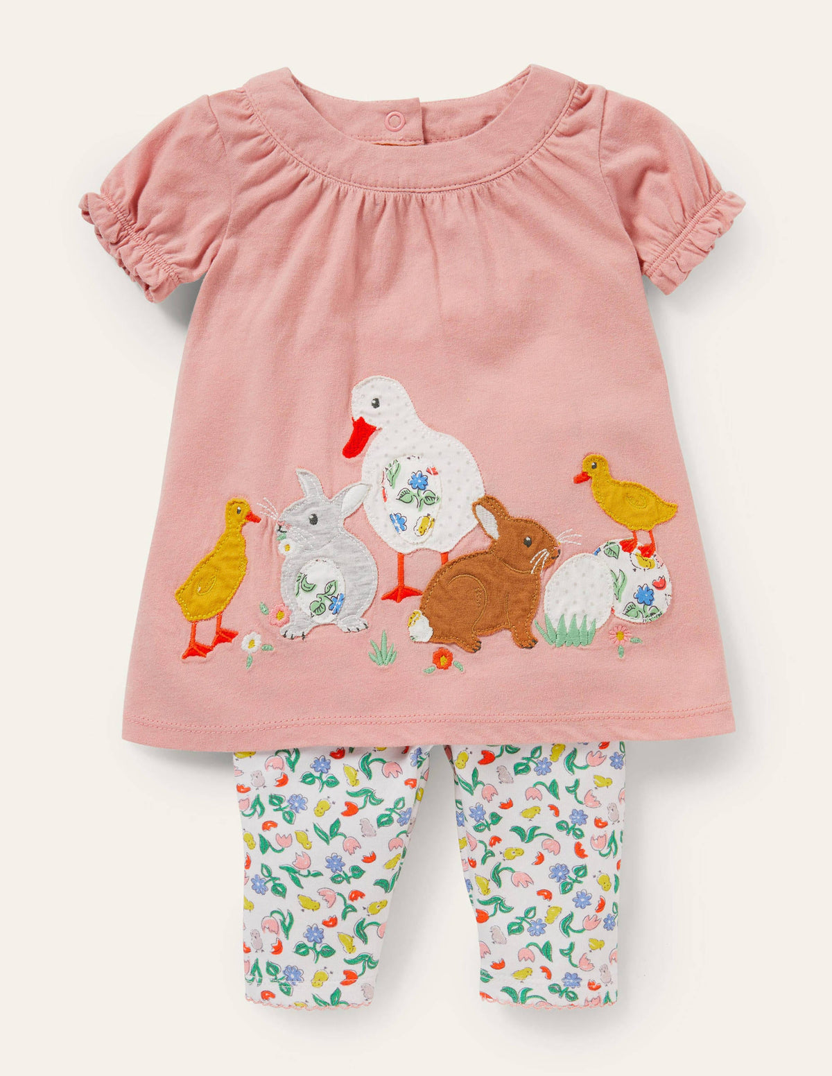Appliqué Dress and Legging Set-Ivory Baby Chicks - Image 1