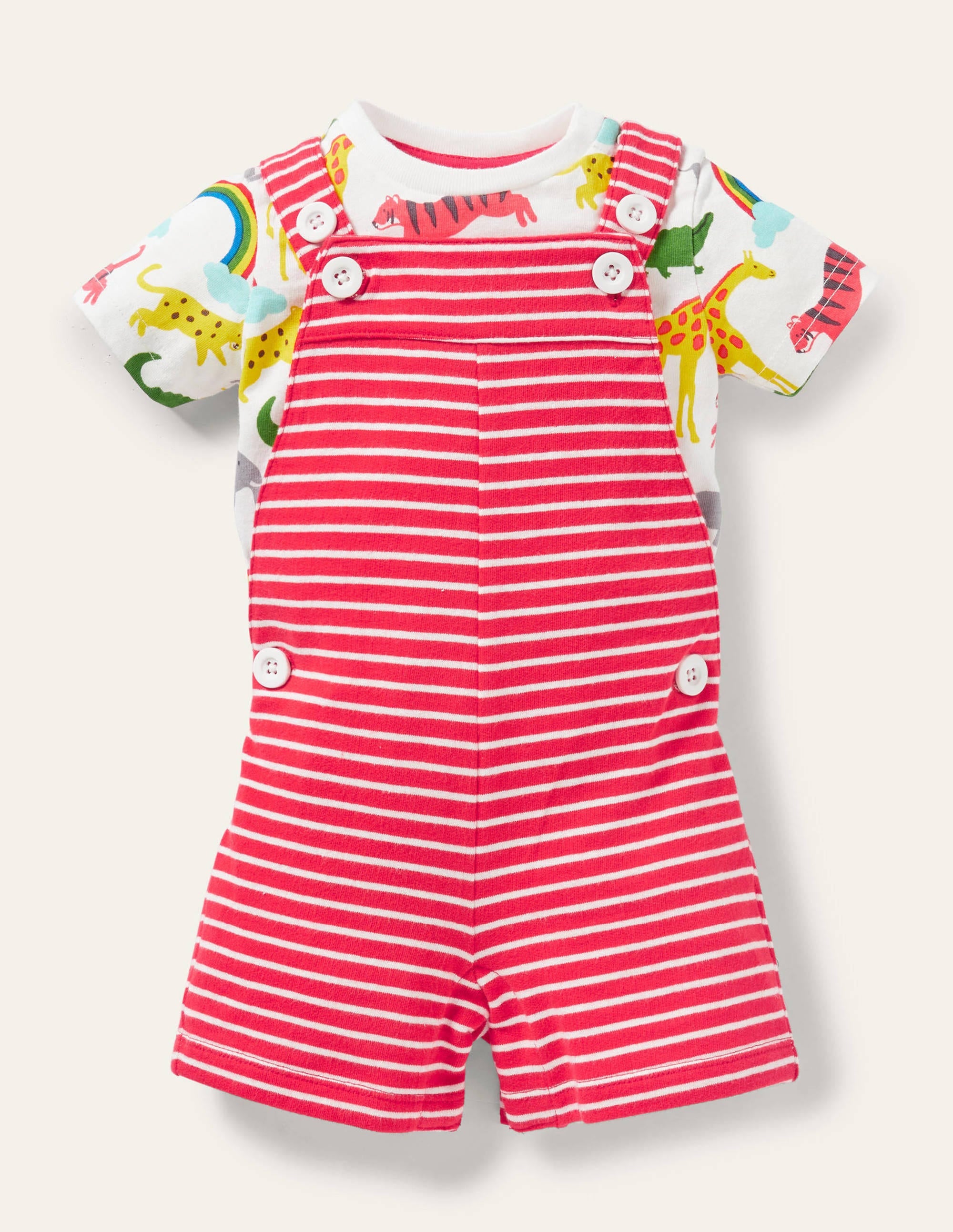 Short Jersey Overalls Set-Strawberry Tart/Ivory - Image 1