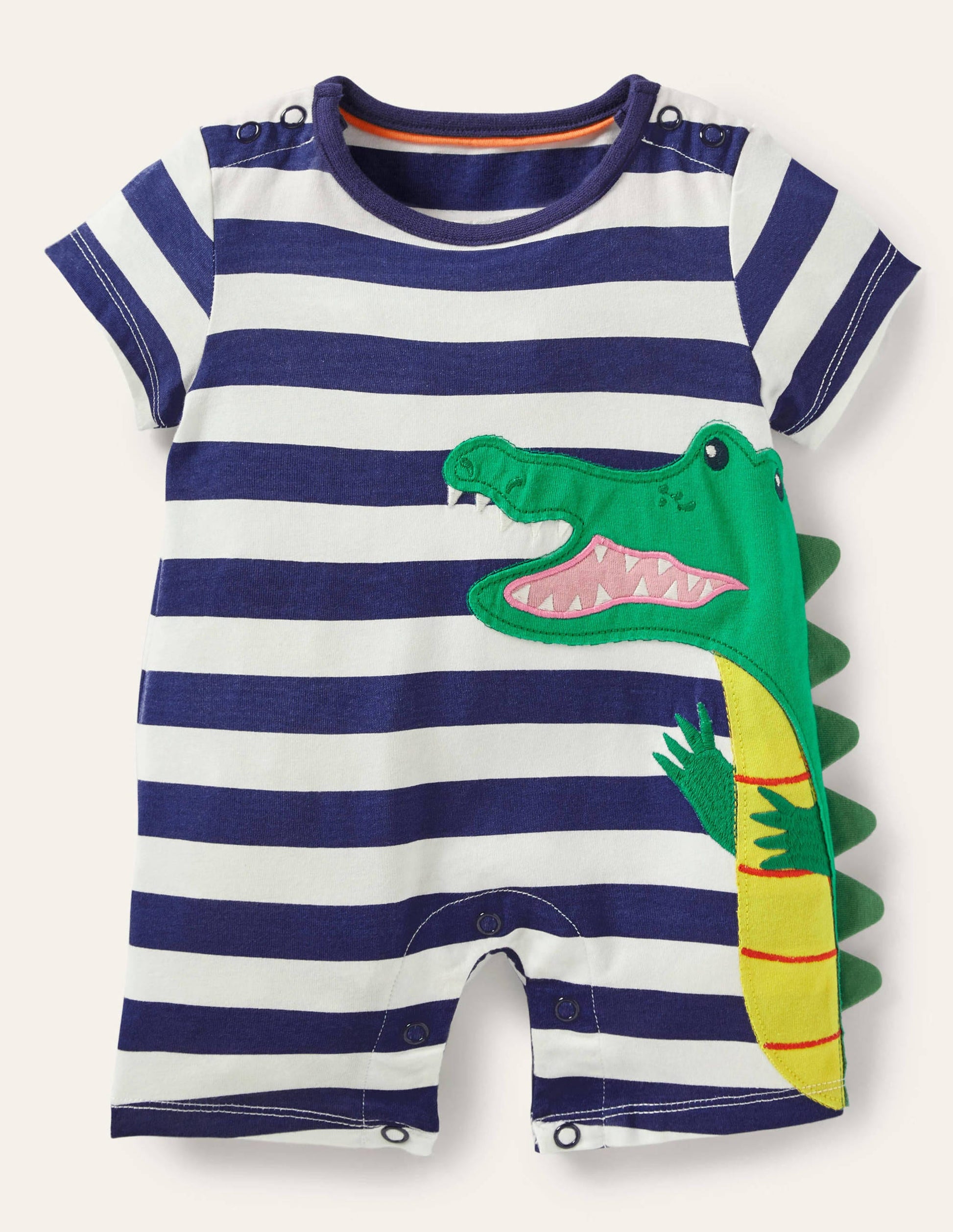 Appliqué Romper-Starboard/Ivory Crocodiles-1