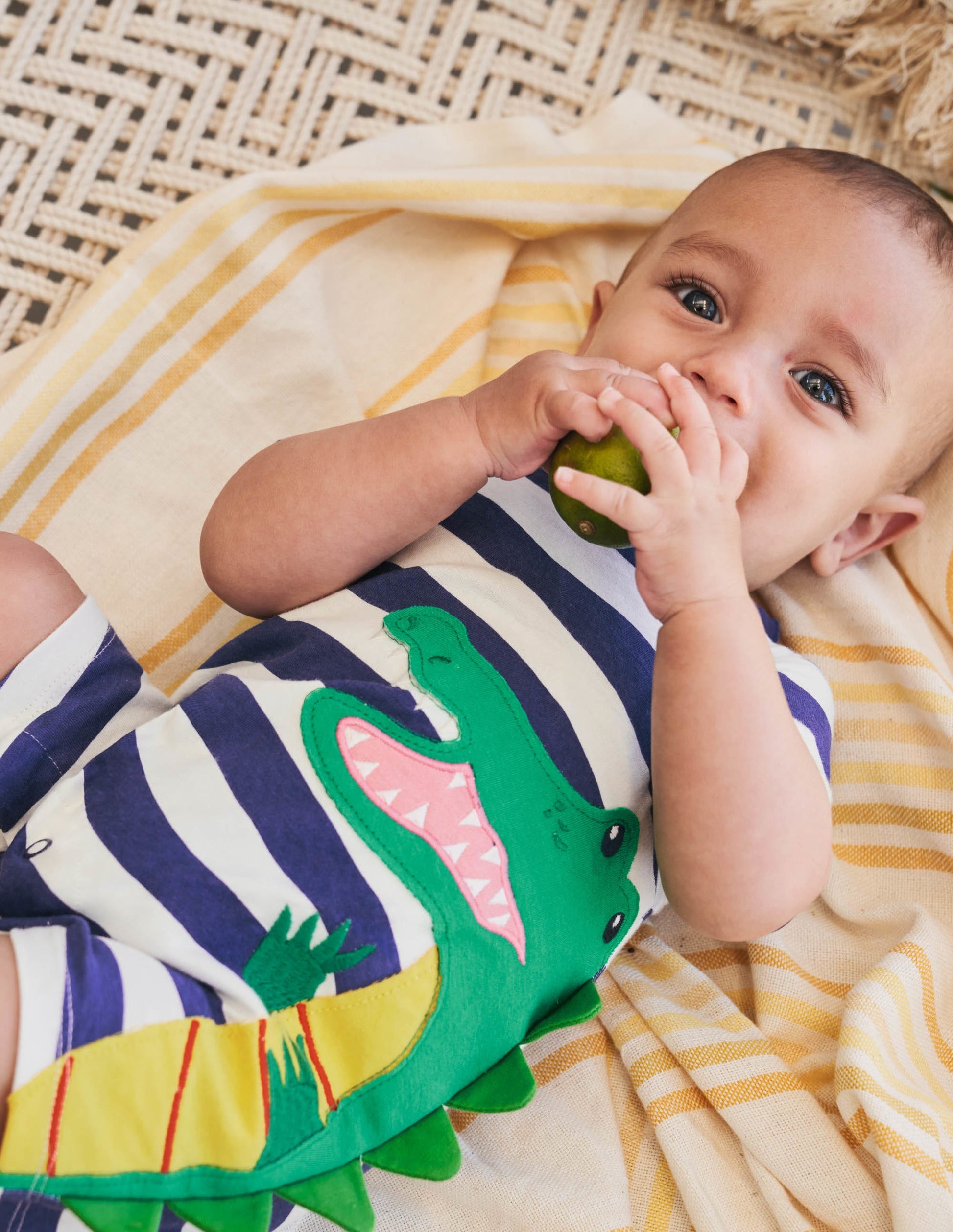 Appliqué Romper-Starboard/Ivory Crocodiles-4