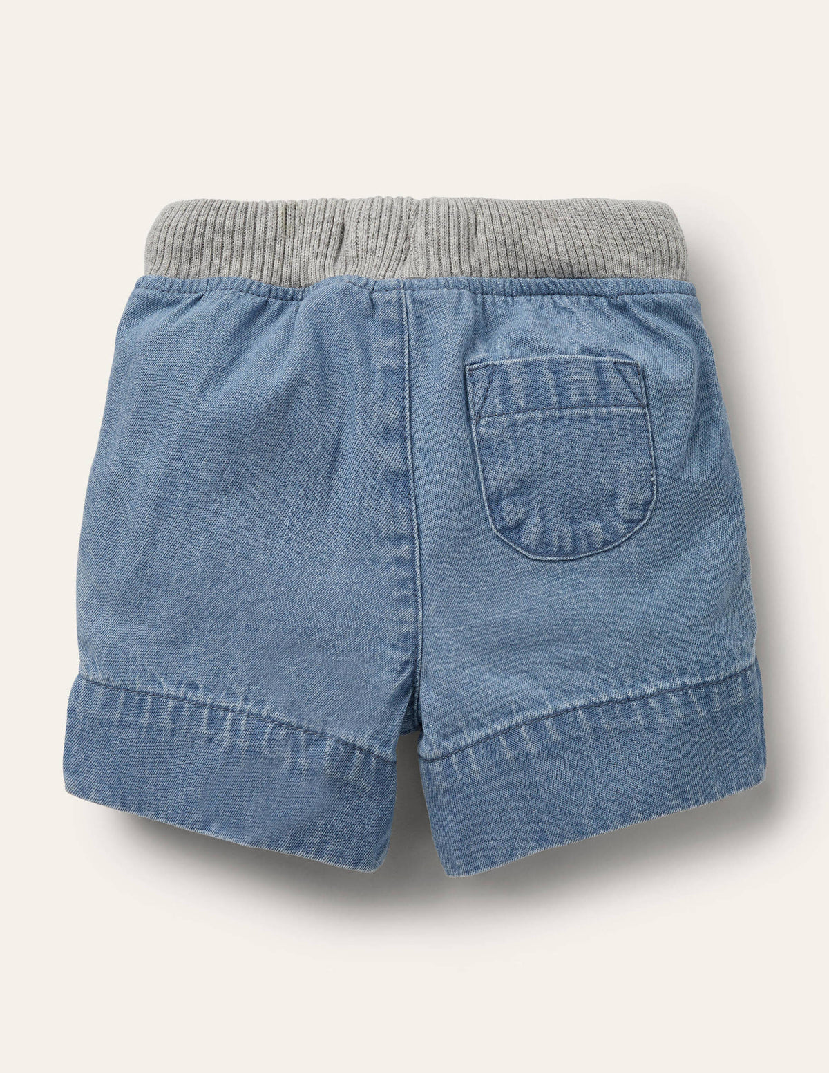 Rib Waist Woven Shorts-Mid Chambray - Image 2