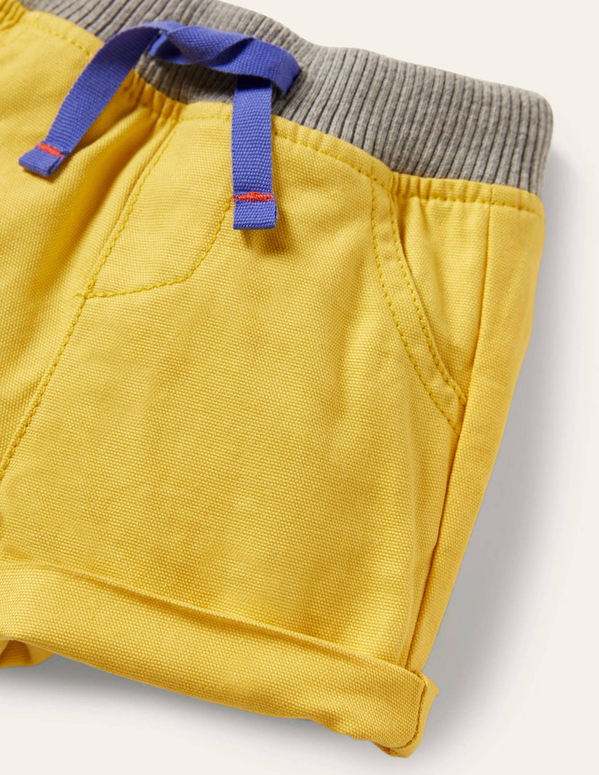Rib Waist Woven Shorts-Yellow-4