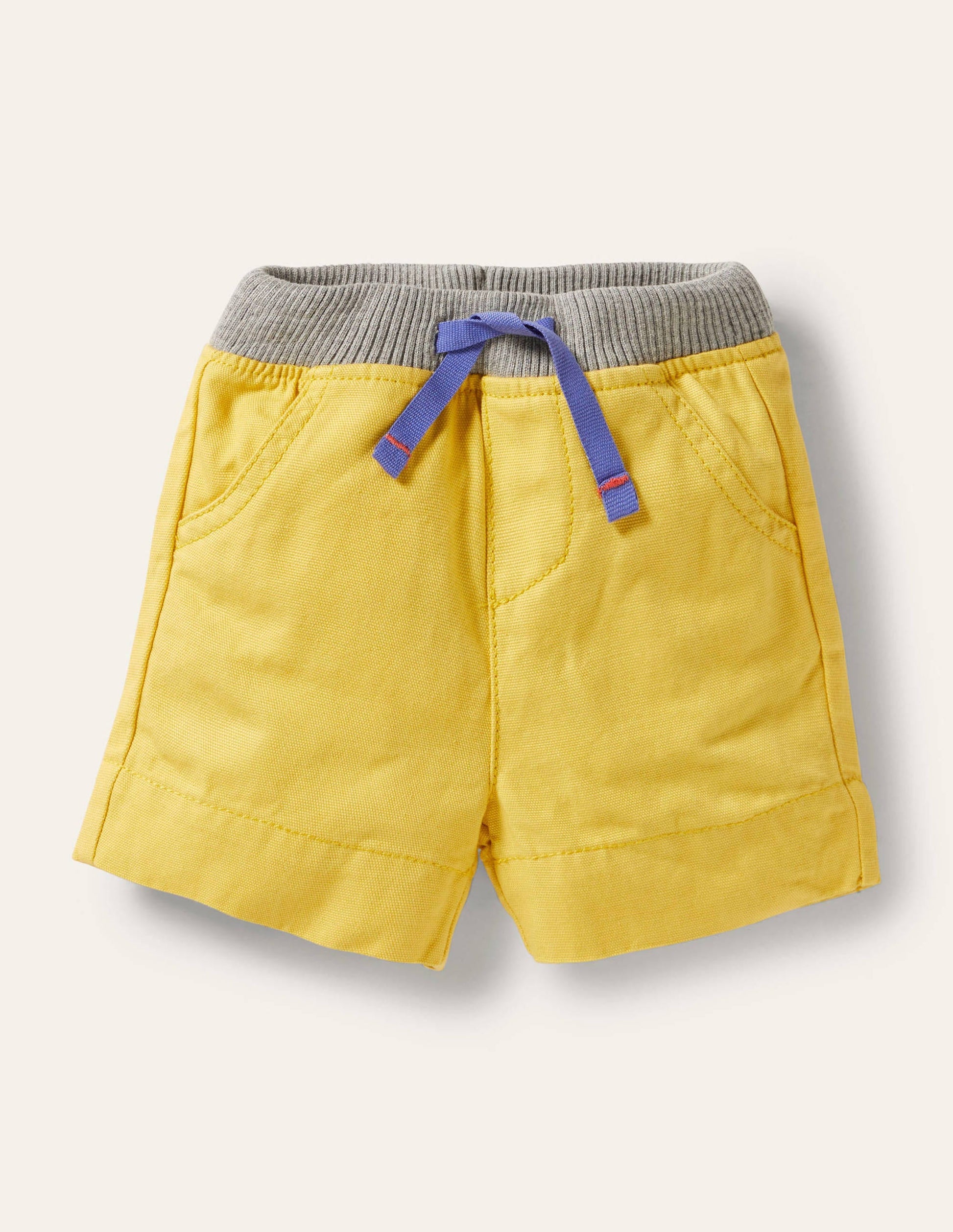 Rib Waist Woven Shorts-Yellow-1