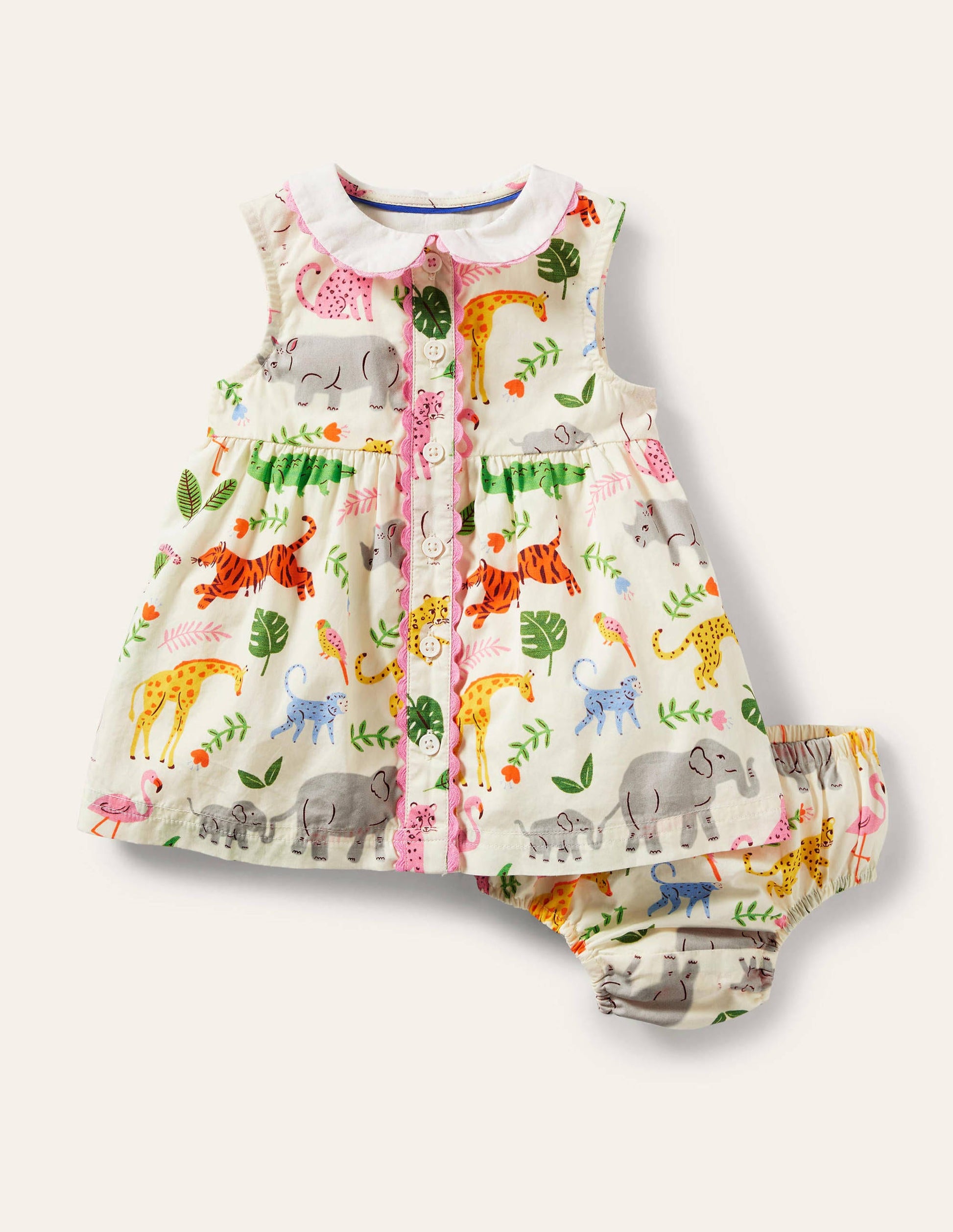 Sleeveless Collared Dress-Ivory Jungle-1