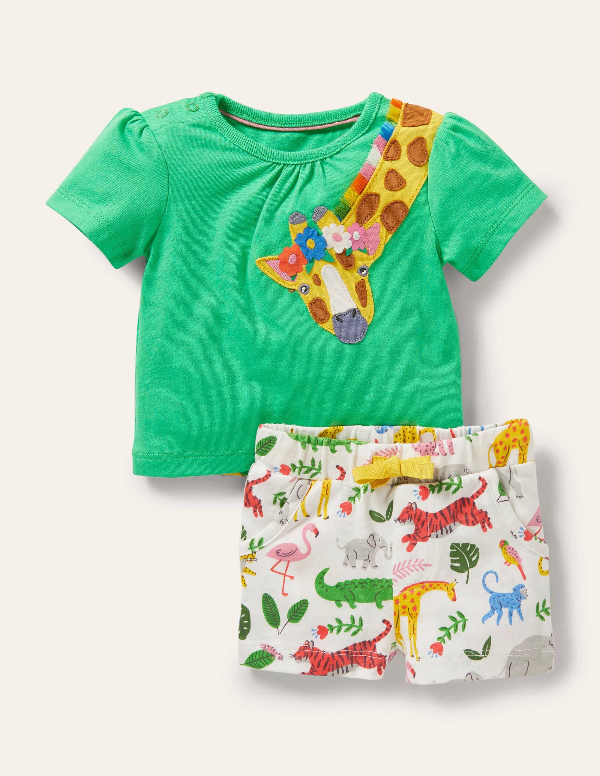 Appliqué Shorts Playset-Green Giraffe - Image 1