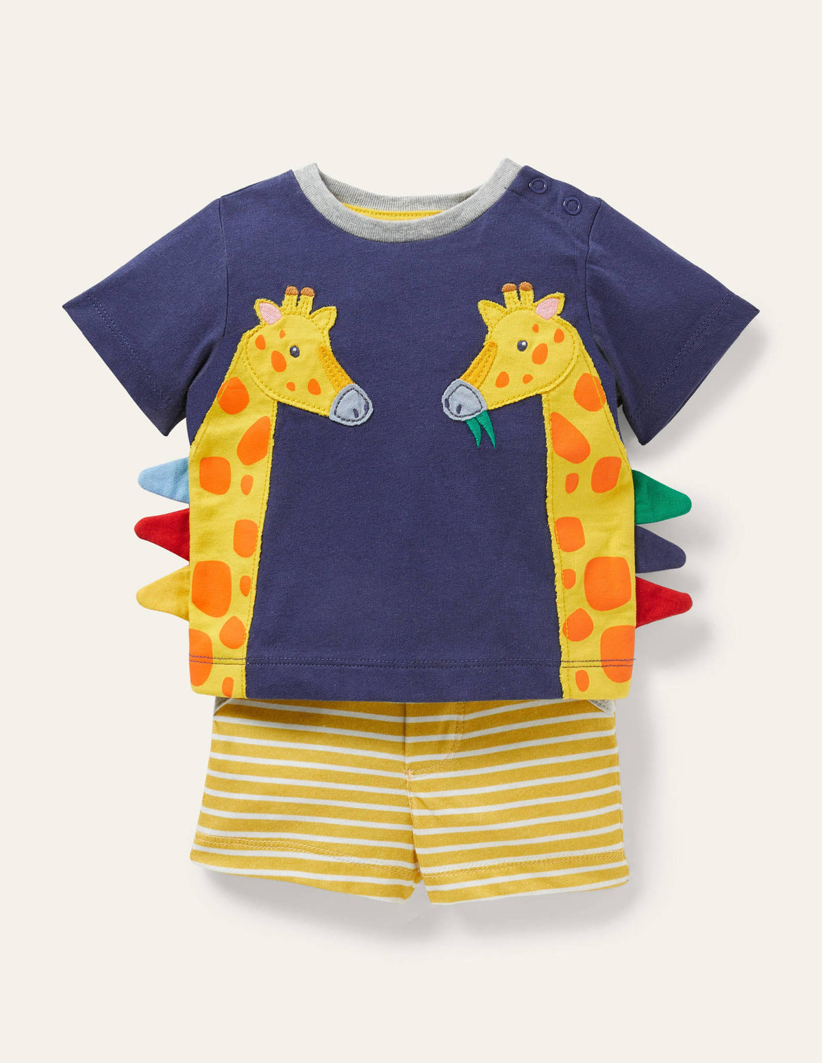 Appliqué T-shirt & Shorts Set-Starboard/Ivory Giraffe - Image 1