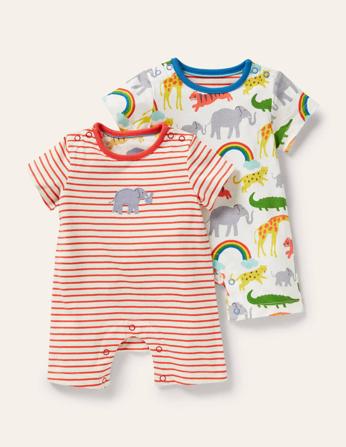 Twin Pack Jersey Rompers-Ivory Rainbow Jungle-1