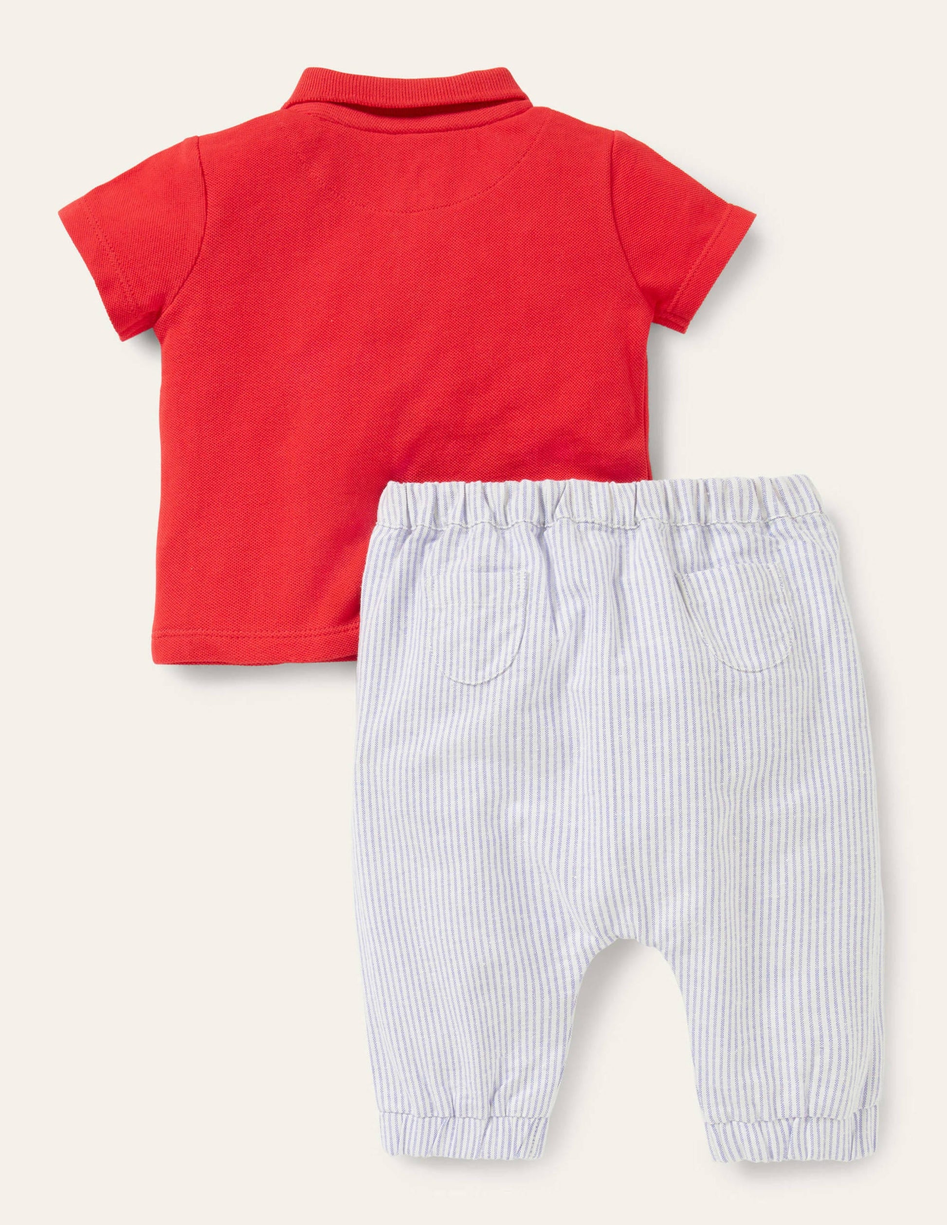 Piqué Polo and Pants Set-Strawberry Tart Elephant-2