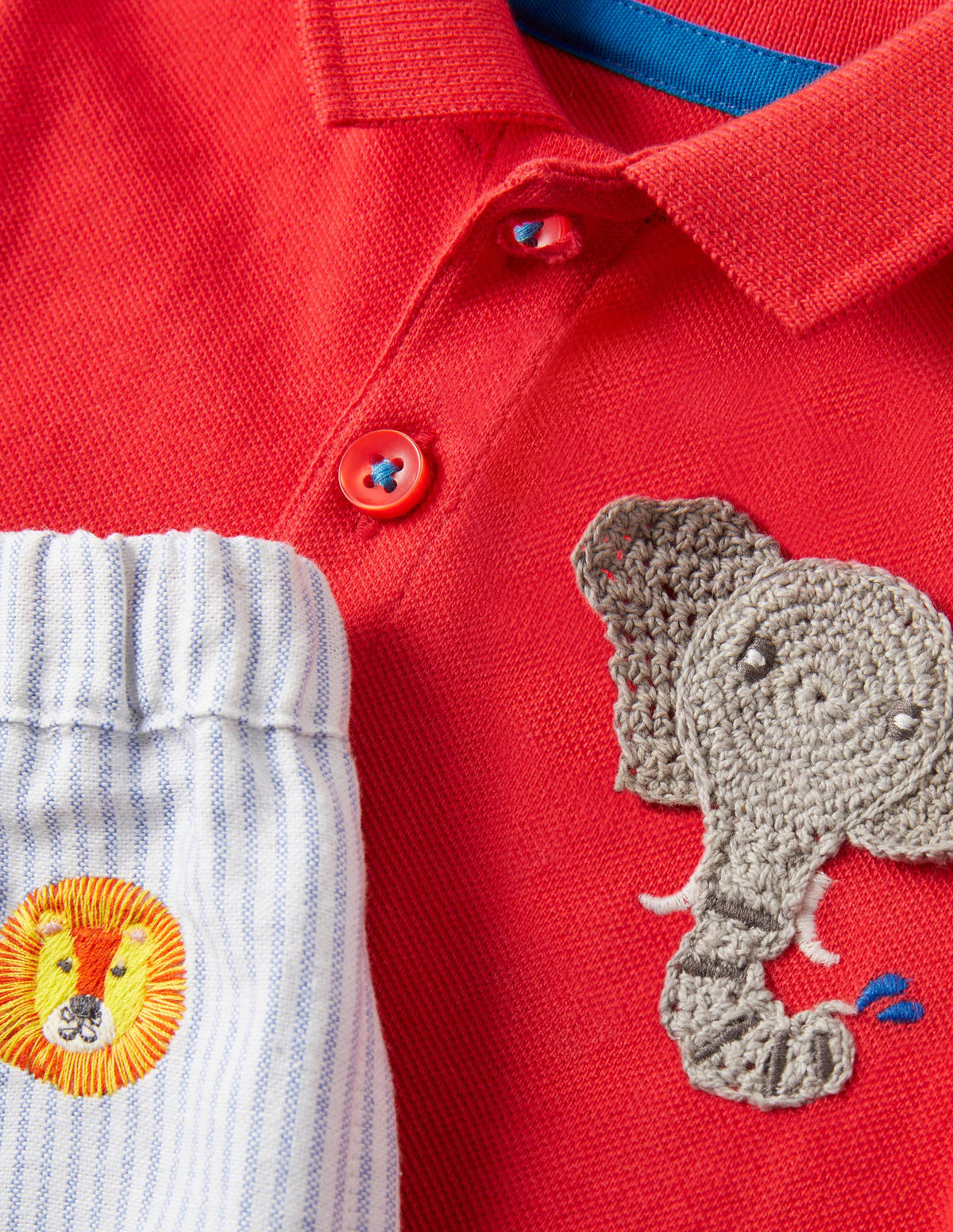 Piqué Polo and Pants Set-Strawberry Tart Elephant - Image 3