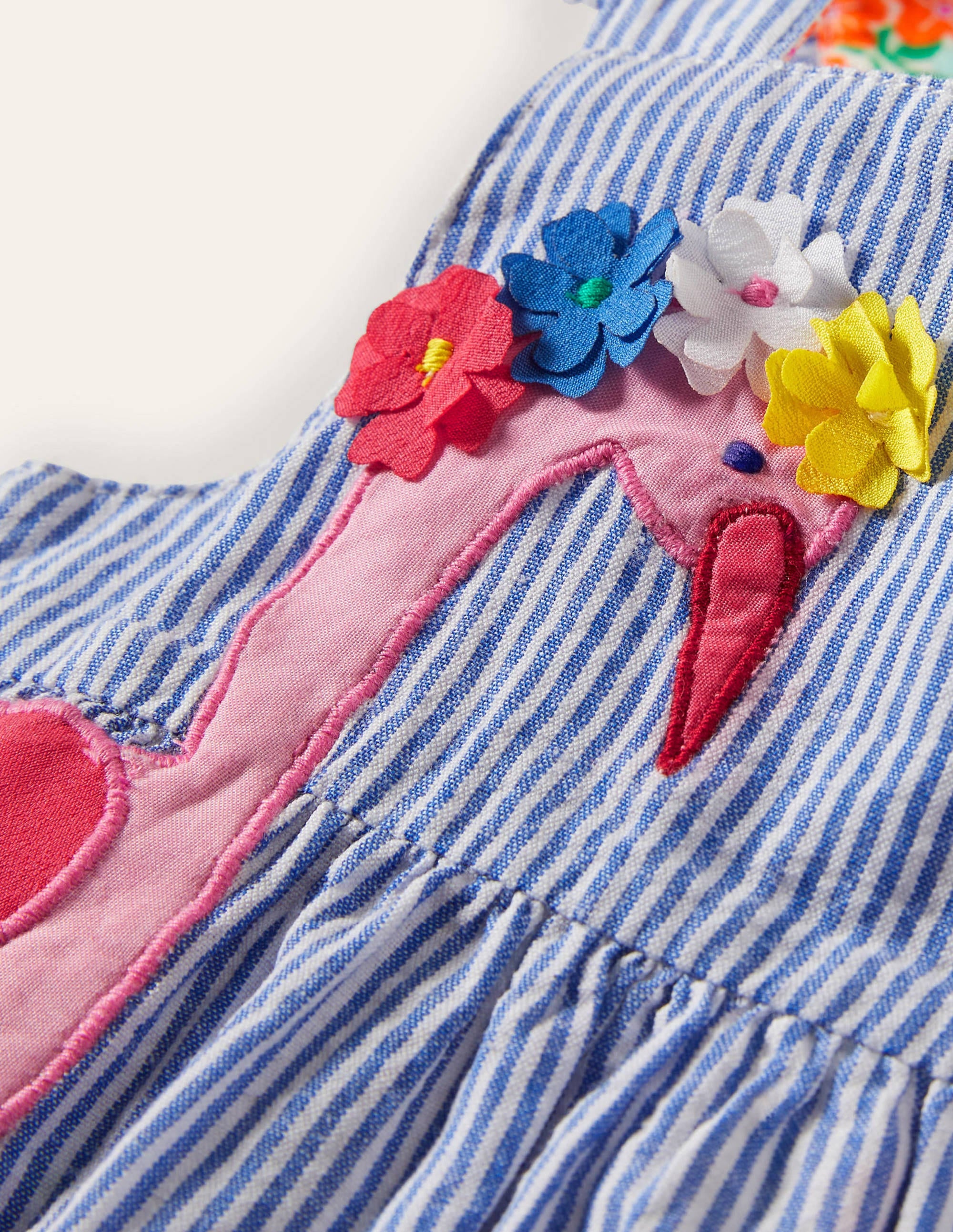 Woven Appliqué Dress-Ivory/Bluebell Flamingo - Image 3
