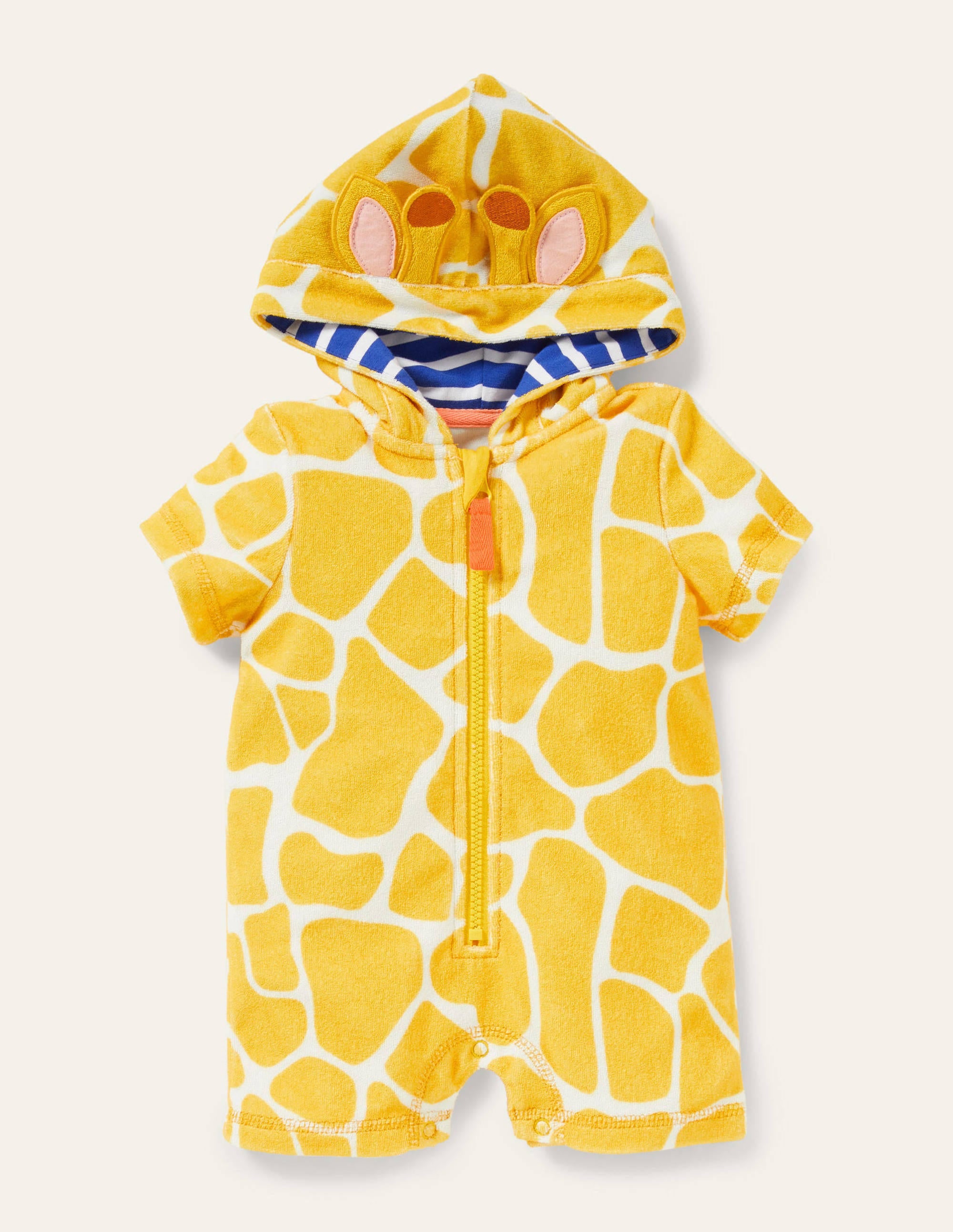 Novelty Towelling Romper-Daffodil Yellow Giraffe - Image 1