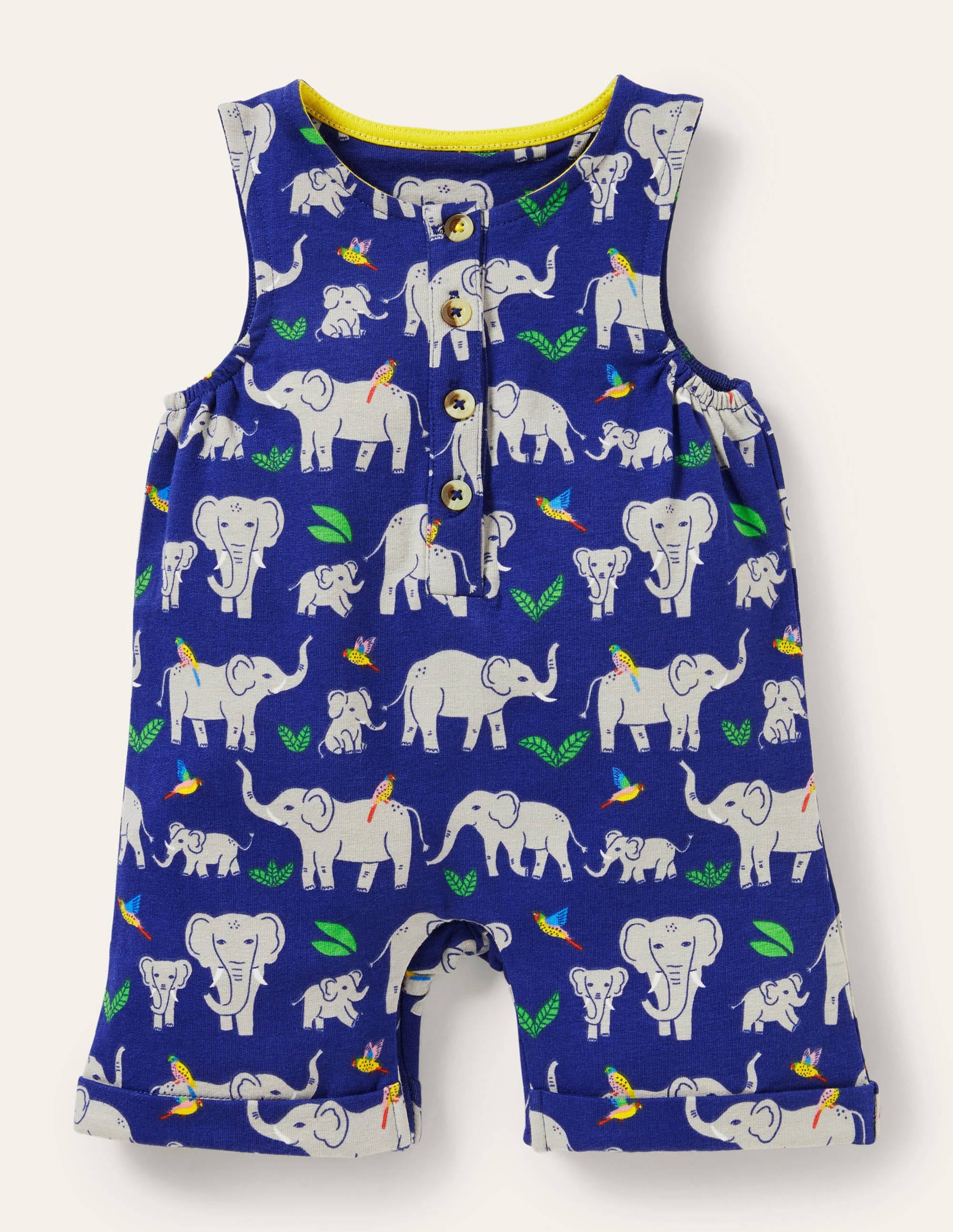 Short Leg Jersey Romper-Starboard Elephants - Image 1