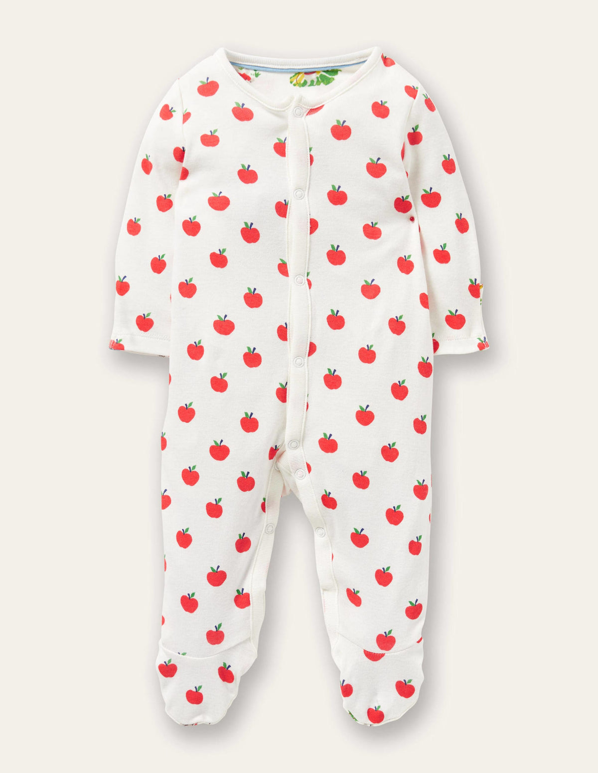 GOTS Organic Sleepsuit-Ivory Apples - Image 1