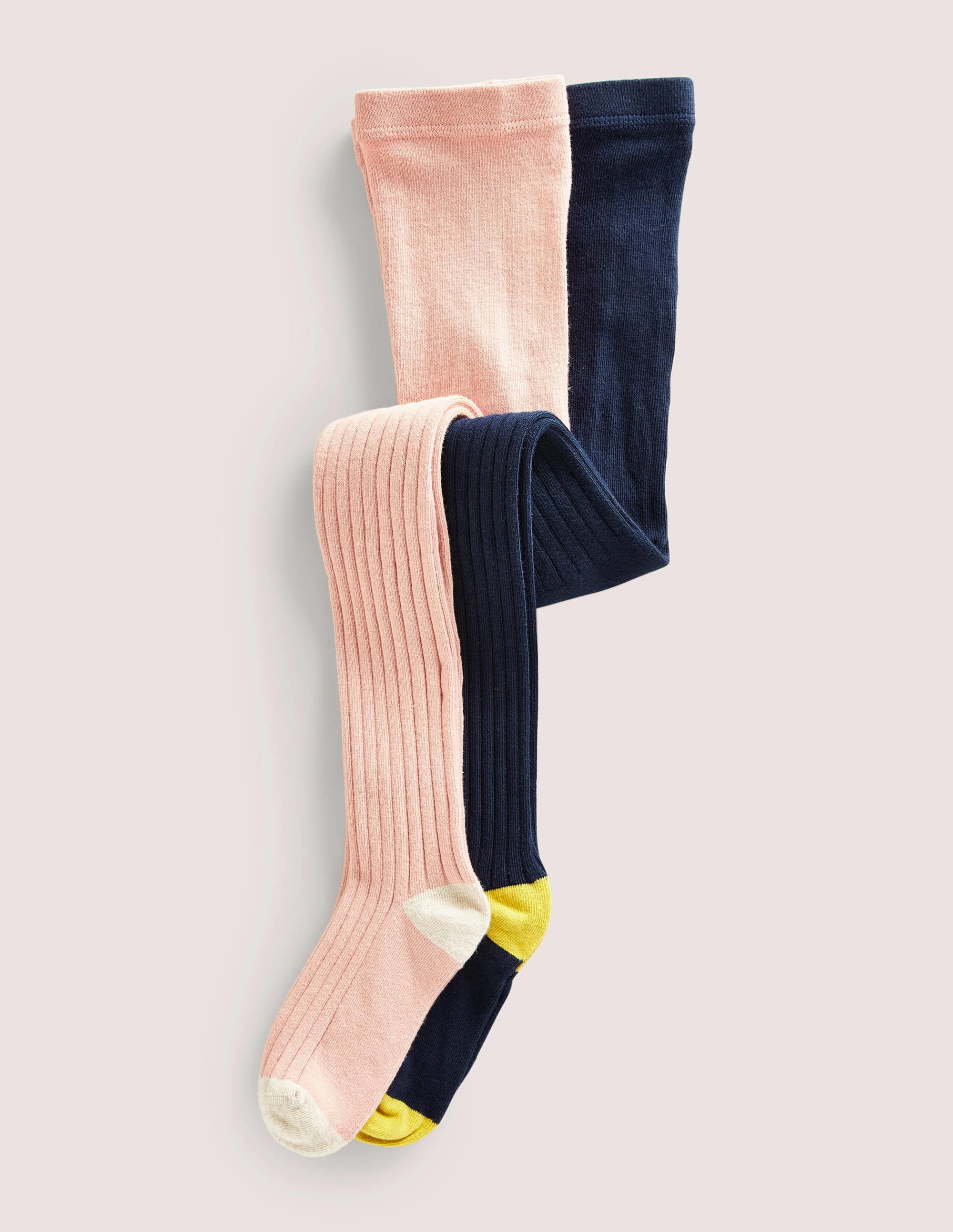 Twin Pack Ribbed Tights-Navy/ Grey - Image 1