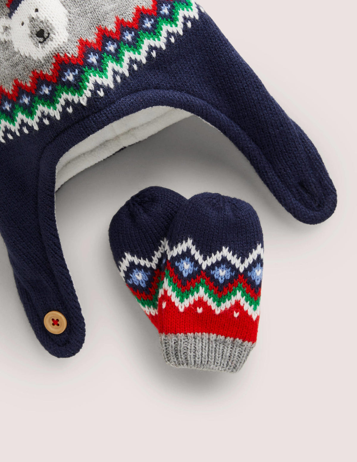 Baby Hat and Mitten Set-Fair Isle Navy - Image 2