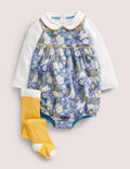 Printed Romper 3 Piece Set-Blue Bunny Field