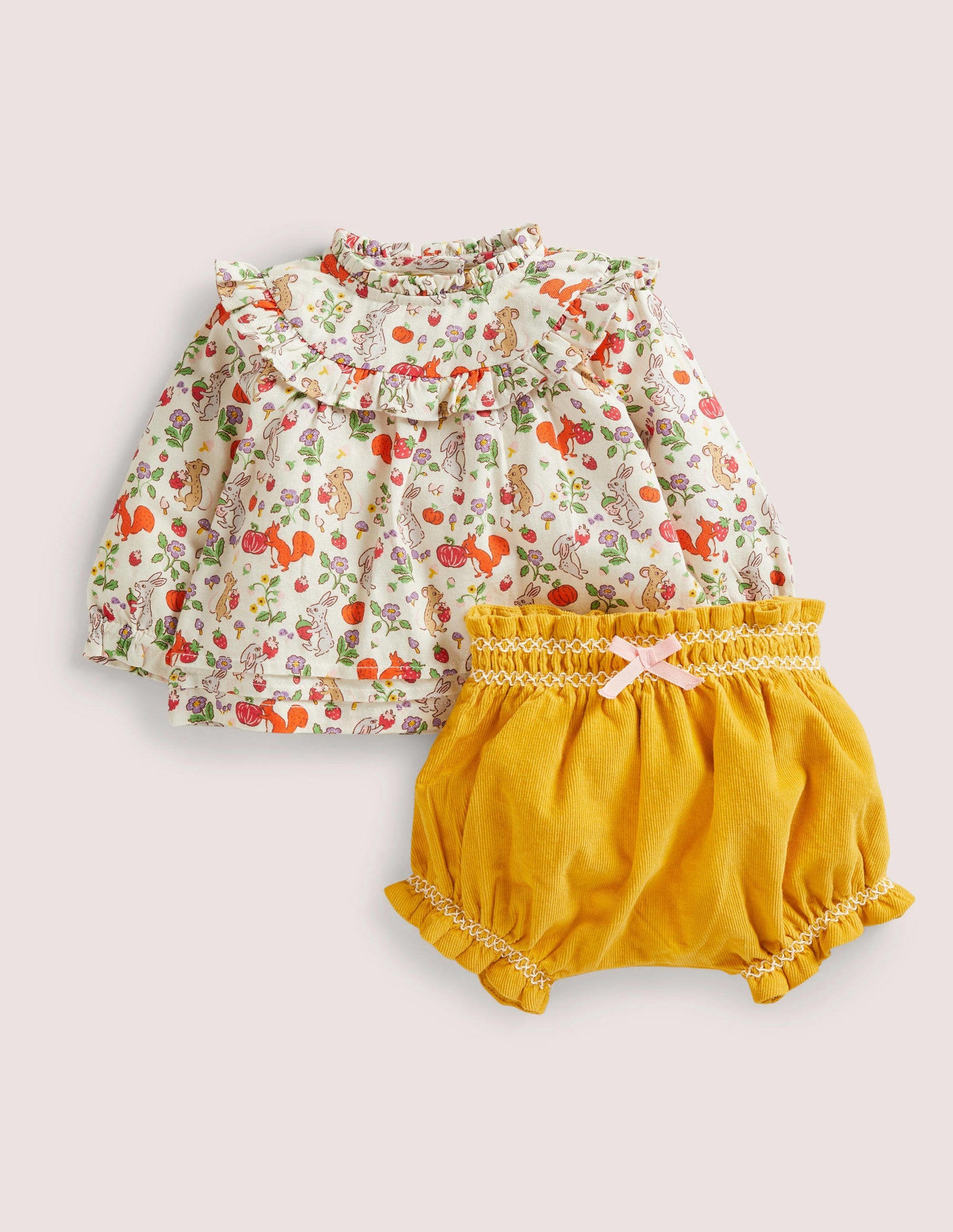 Printed Top and Bloomers-Ivory Woodland Friends-1