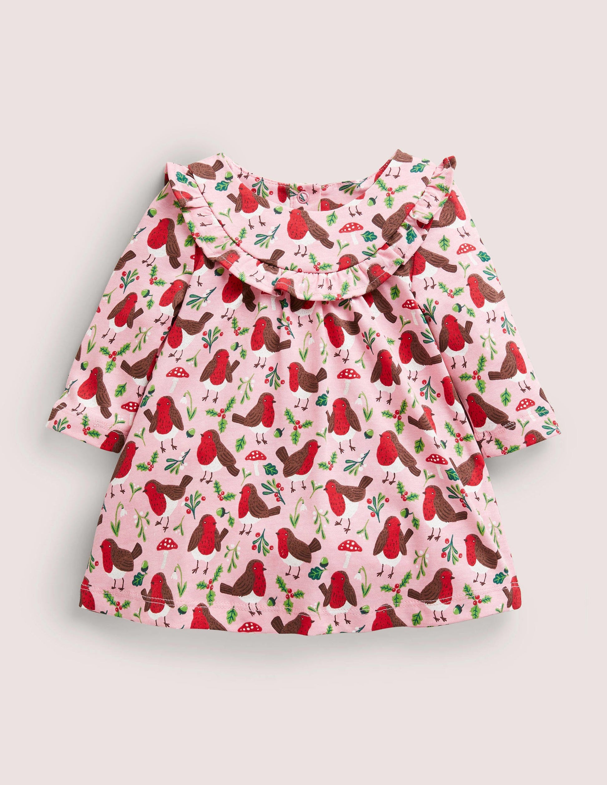Printed Long Sleeve Dress-Boto Pink Robins-1