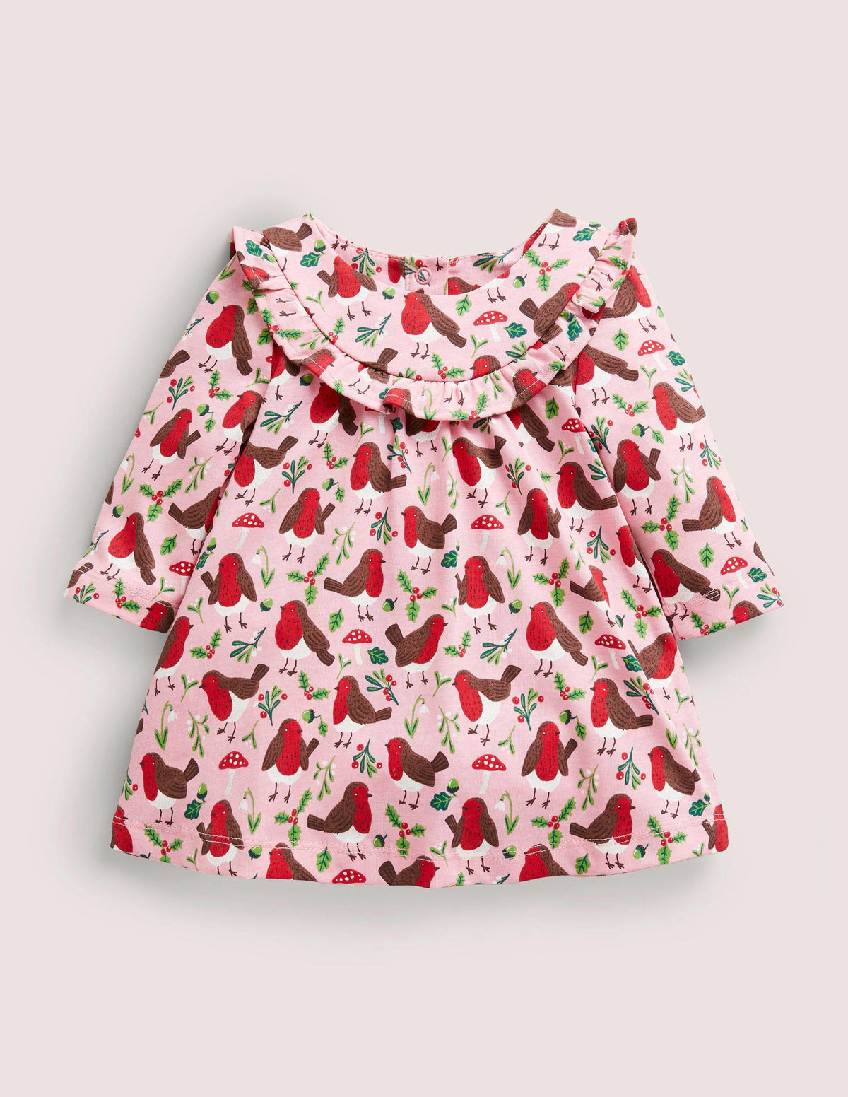 Printed Long Sleeve Dress-Boto Pink Robins - Image 1