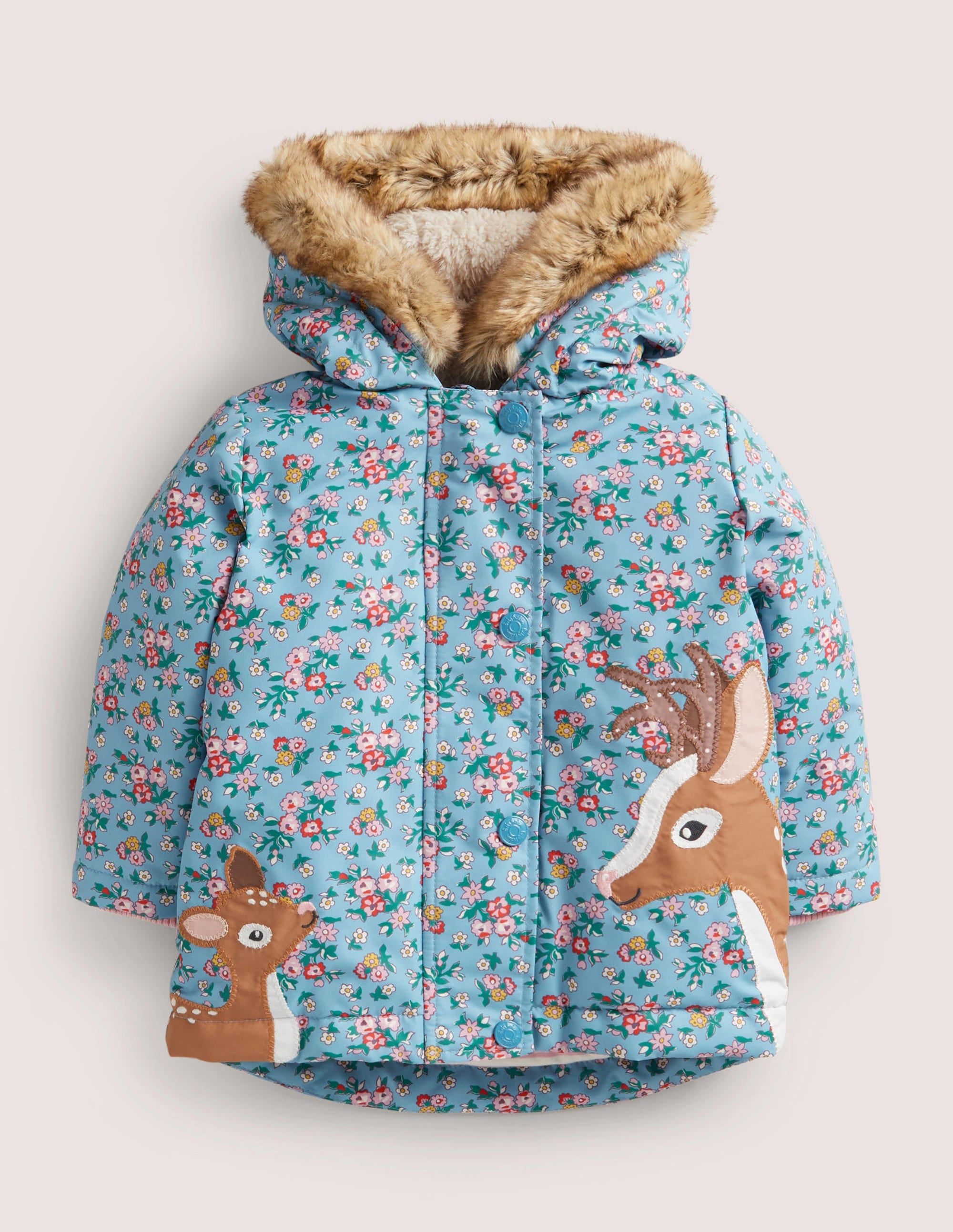 3-in-1 Coat-Dusty Blue Floral Deer - Image 1