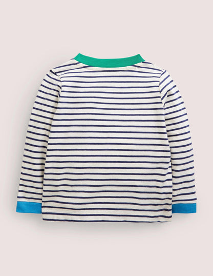 Long-sleeved Appliqué T-shirt-Ivory/Navy Global Animals-2