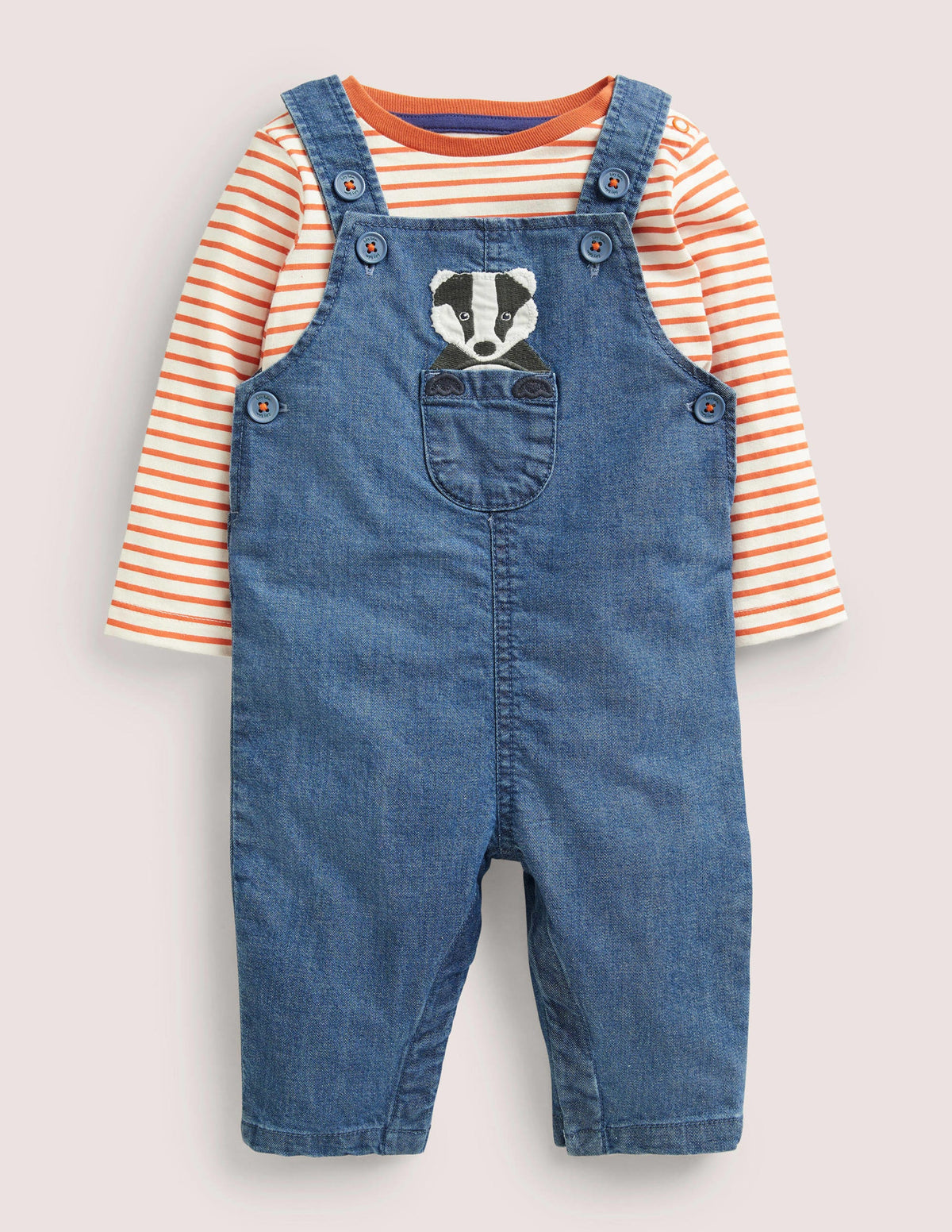 Denim Dungaree Set-Mid Chambray Animals - Image 1