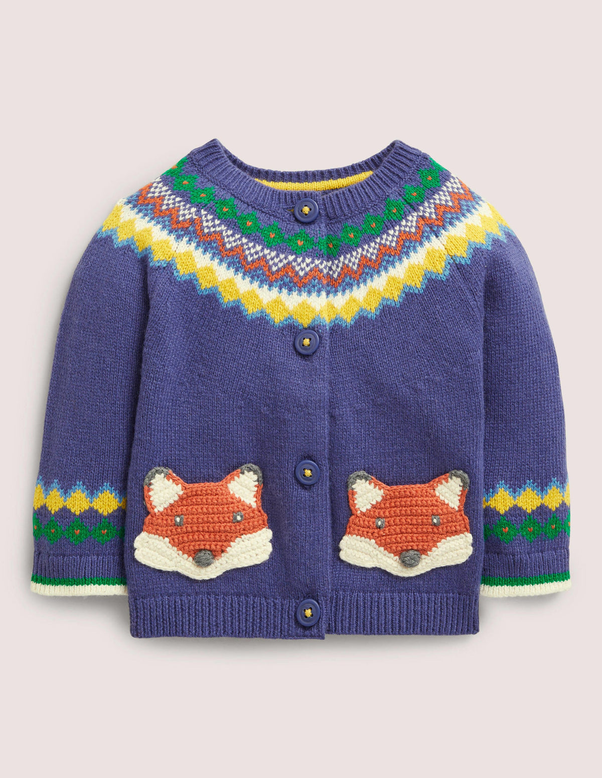 Fair Isle Yoke Cardigan-Starboard Blue Fairisle Fox - Image 1