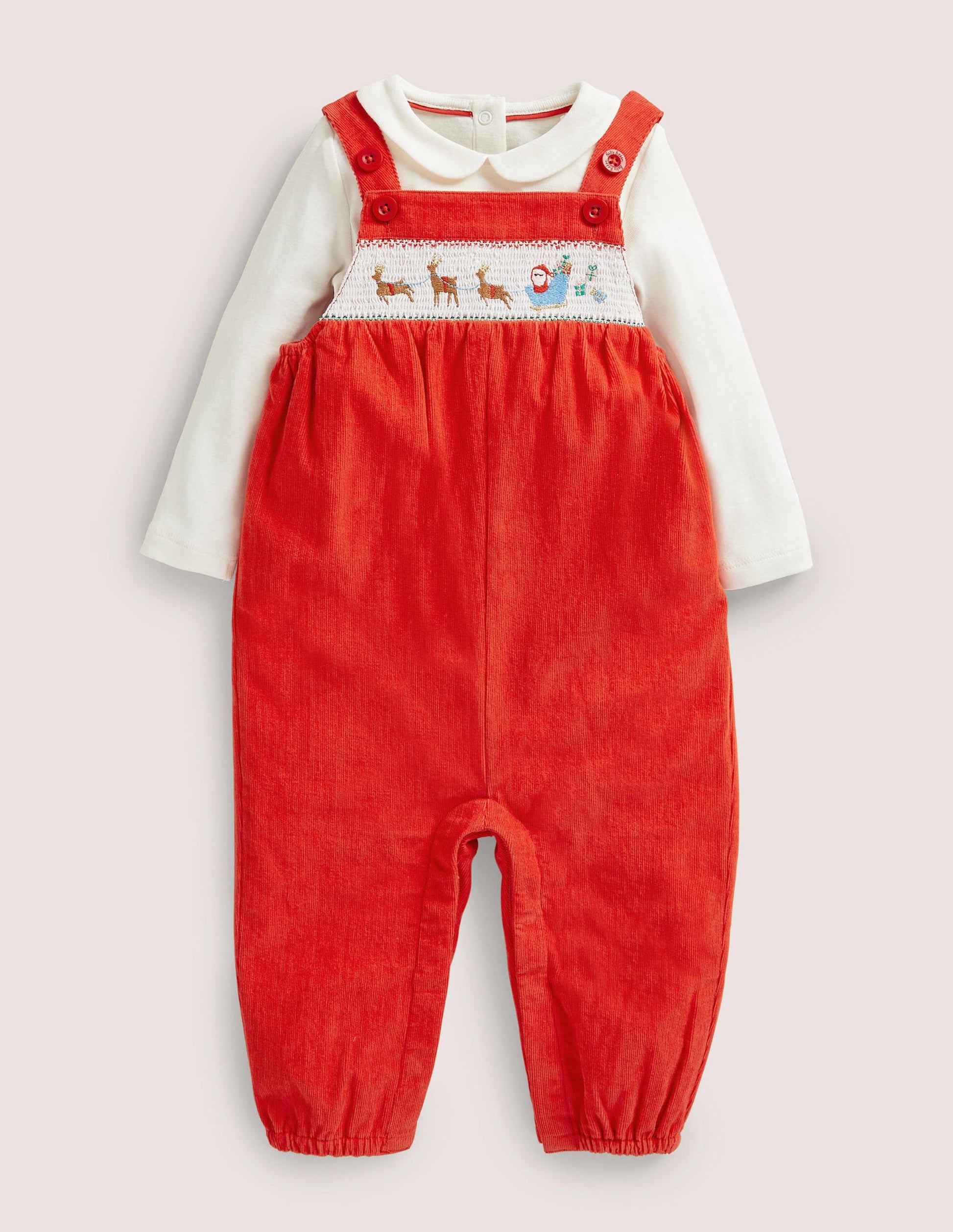 Smocked Dungaree Set-Rockabilly Red-1