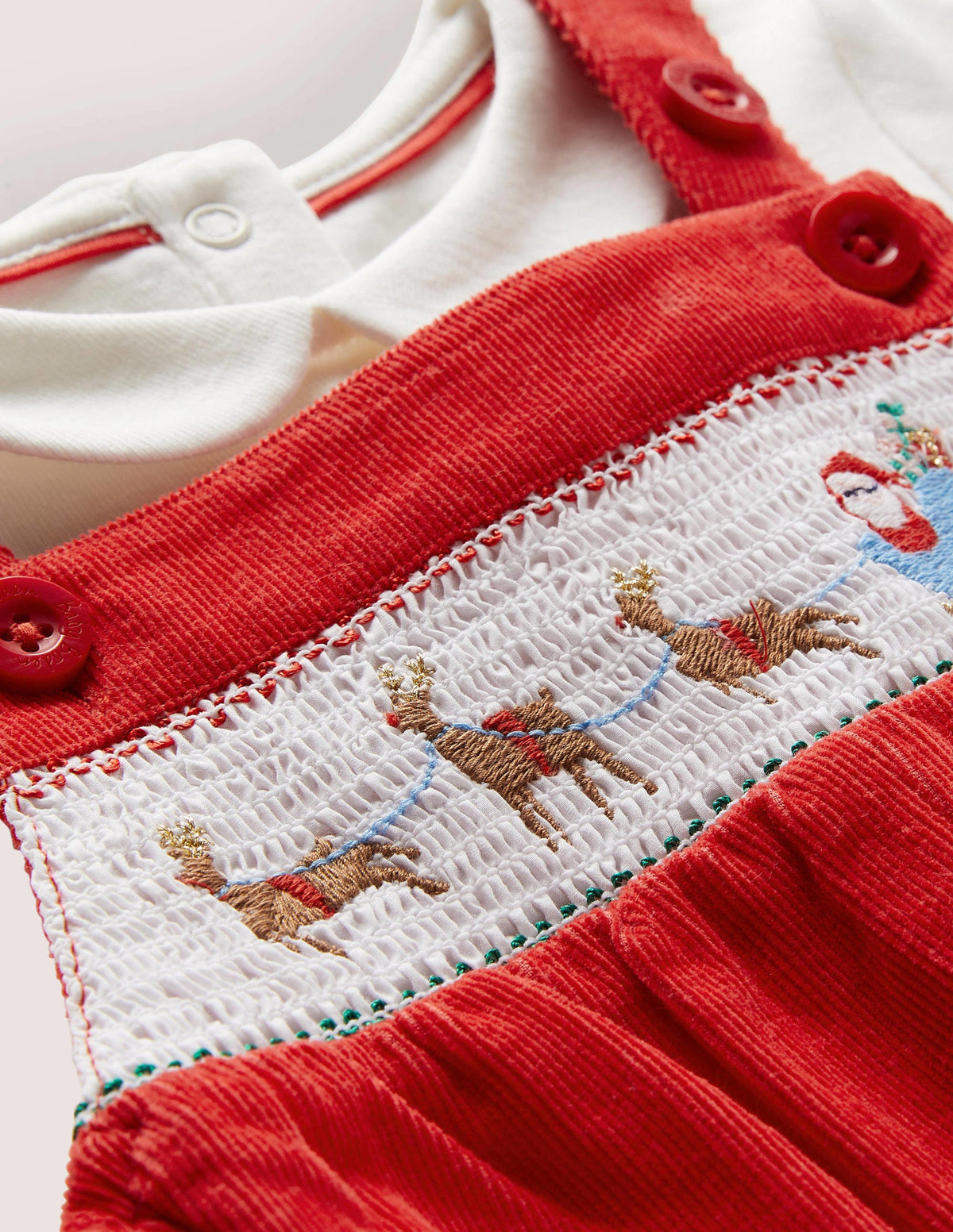 Smocked Dungaree Set-Rockabilly Red-3