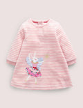 Appliqué Velour Dress-Boto Pink/Ivory Bunny