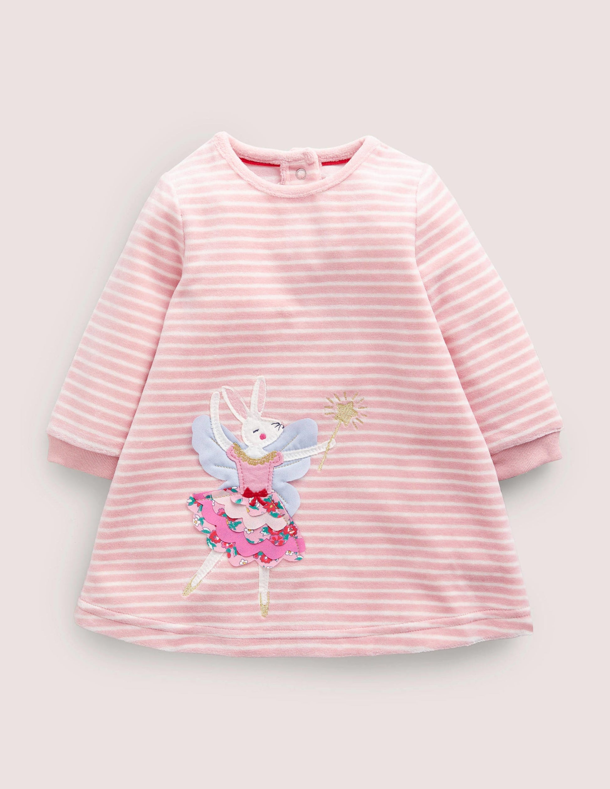 Appliqué Velour Dress-Boto Pink/Ivory Bunny-1