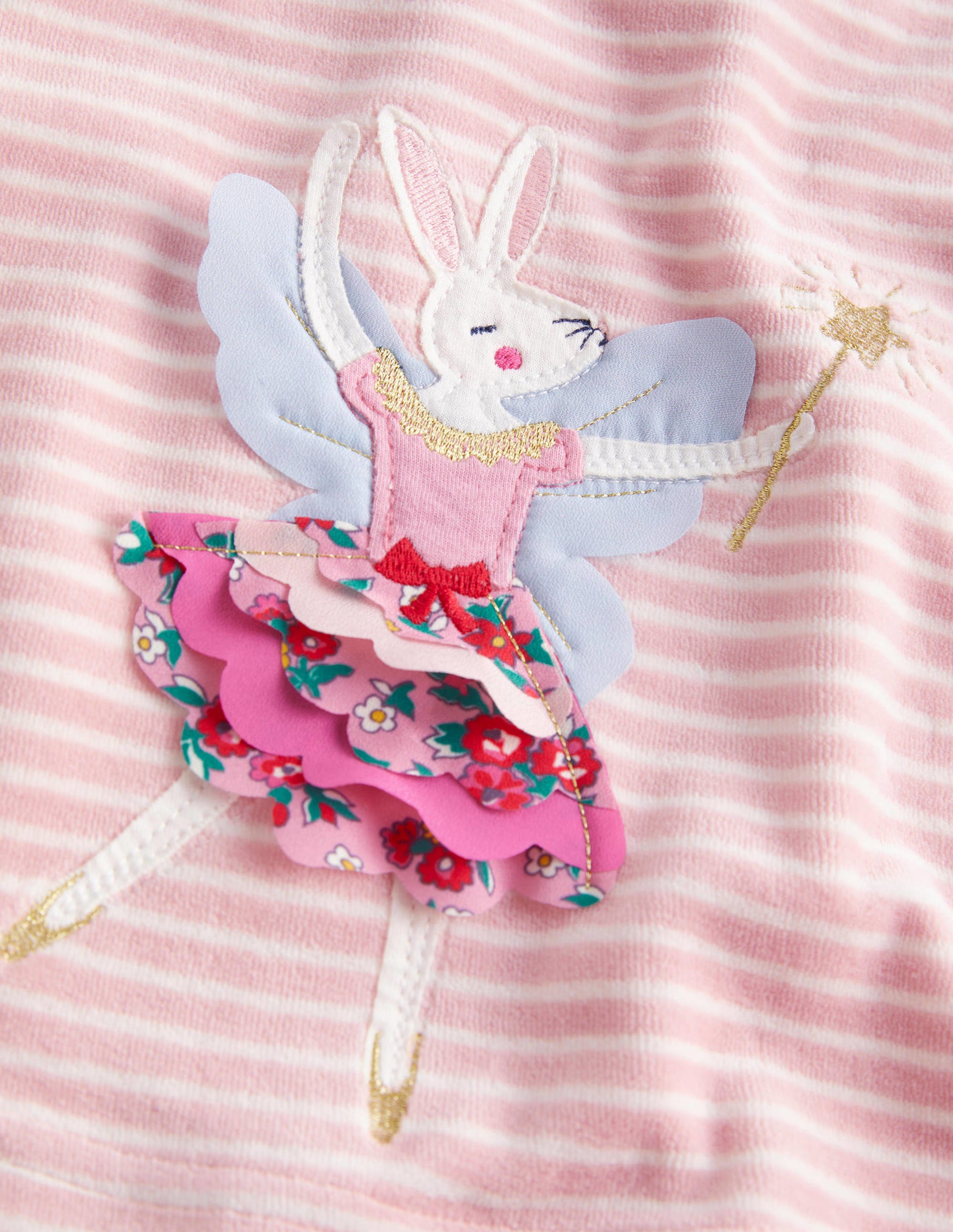 Appliqué Velour Dress-Boto Pink/Ivory Bunny - Image 3