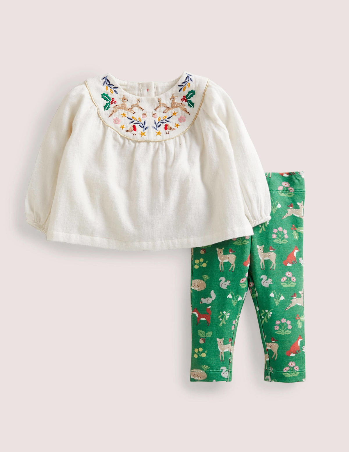 Woven Top & Leggings Set-Shady Glade Festive Woodland - Image 1