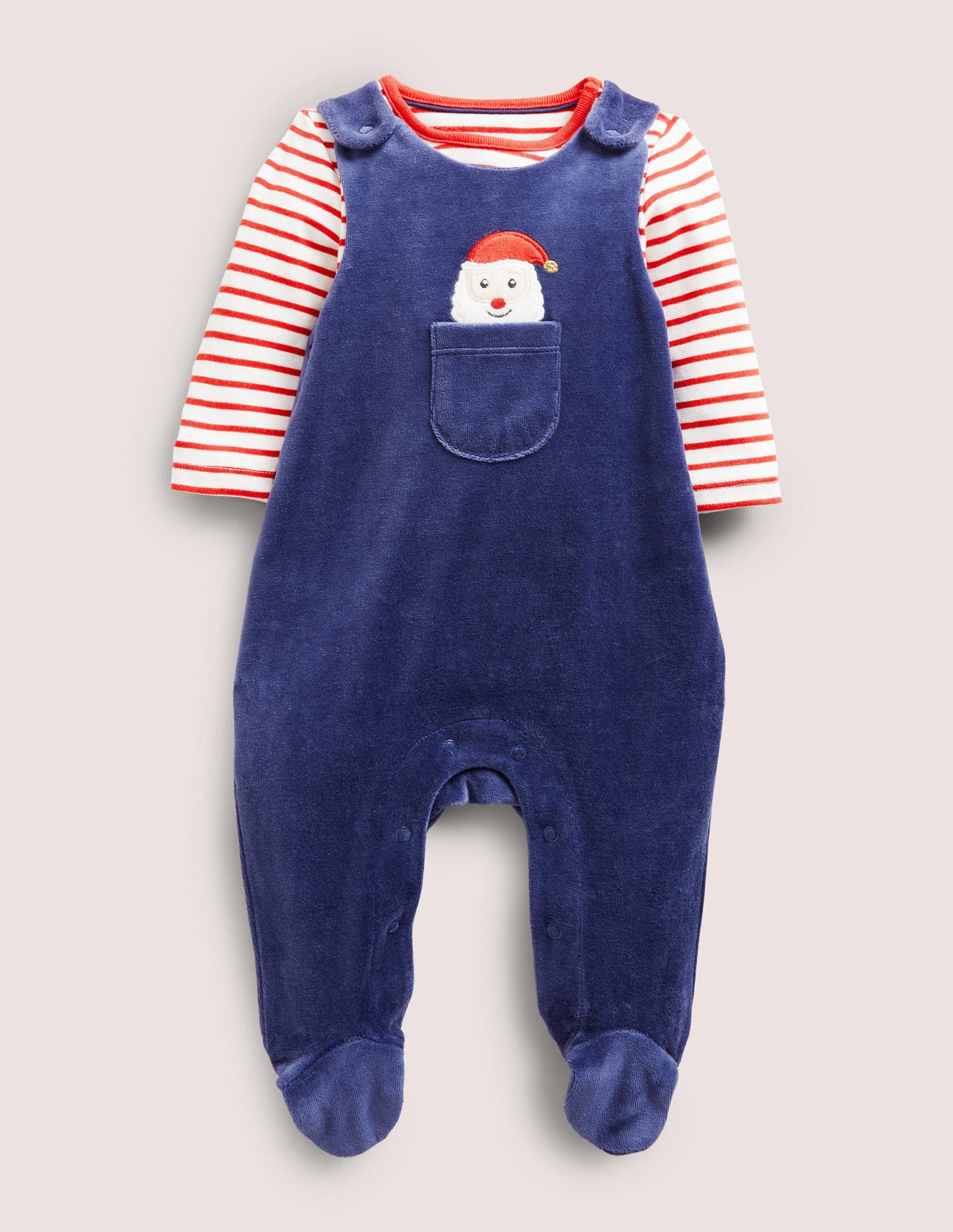 Velour Dungaree Set-Starboard Blue Christmas - Image 1