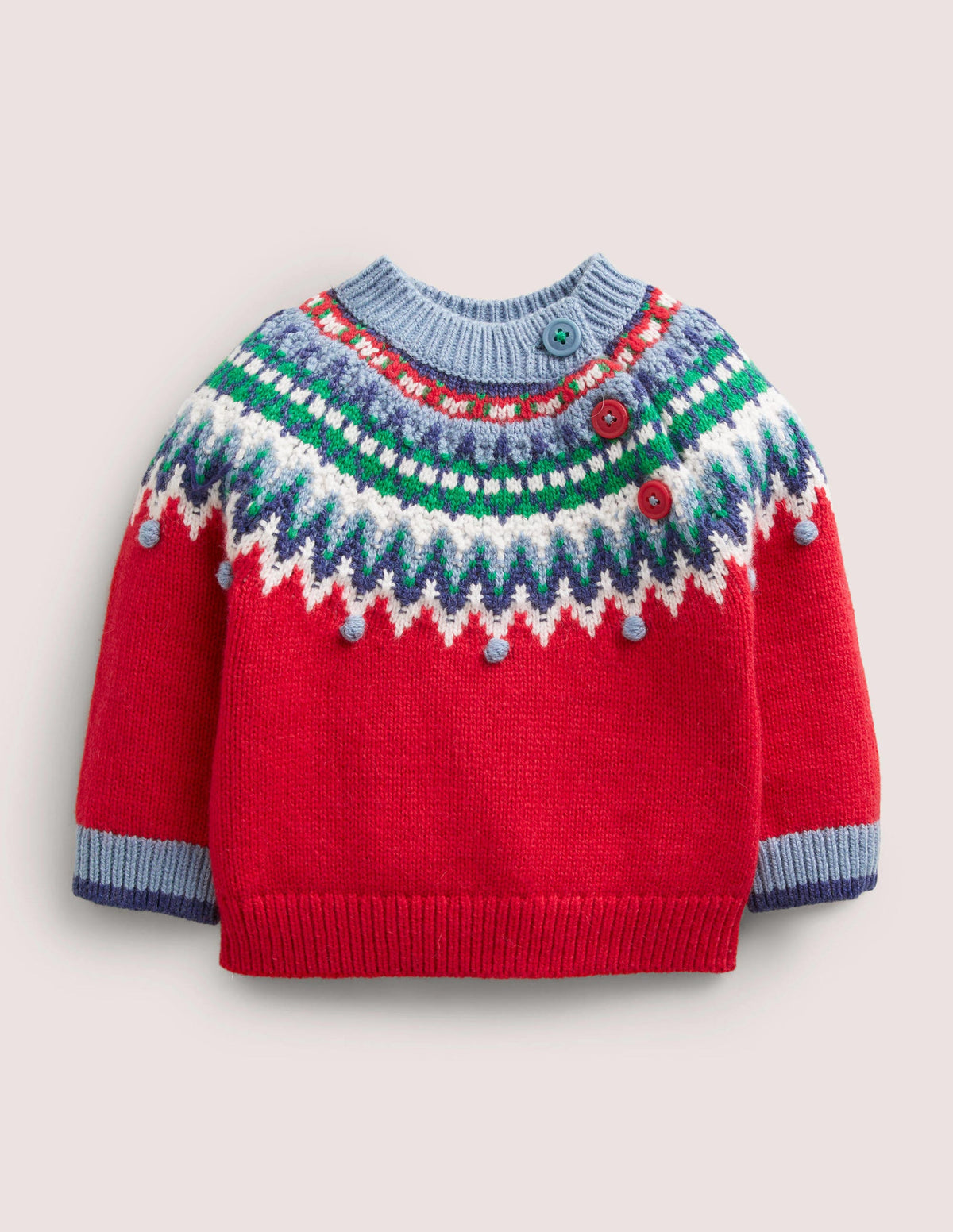 Fun Fairisle Yoke Sweater-Rockabilly Red Fairisle-1