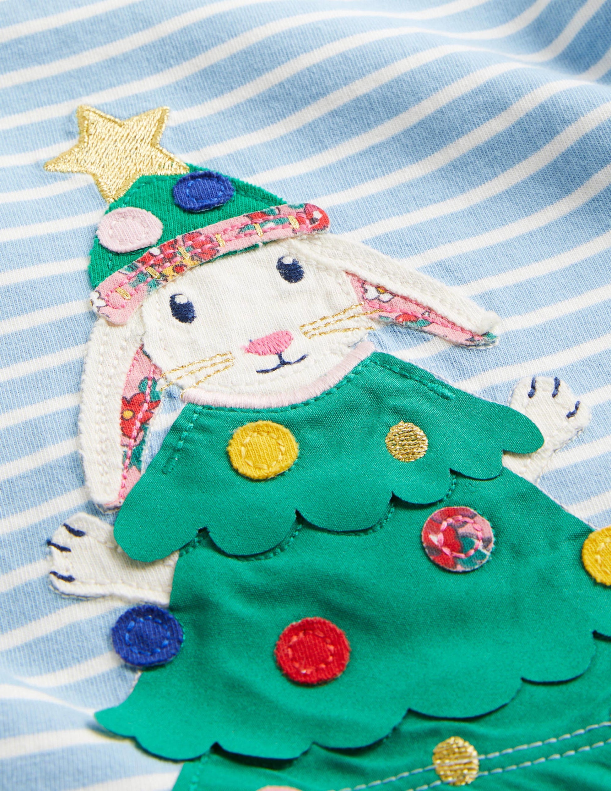 Appliqué Christmas T-shirt-Dusty Blue/Ivory Bunny-3
