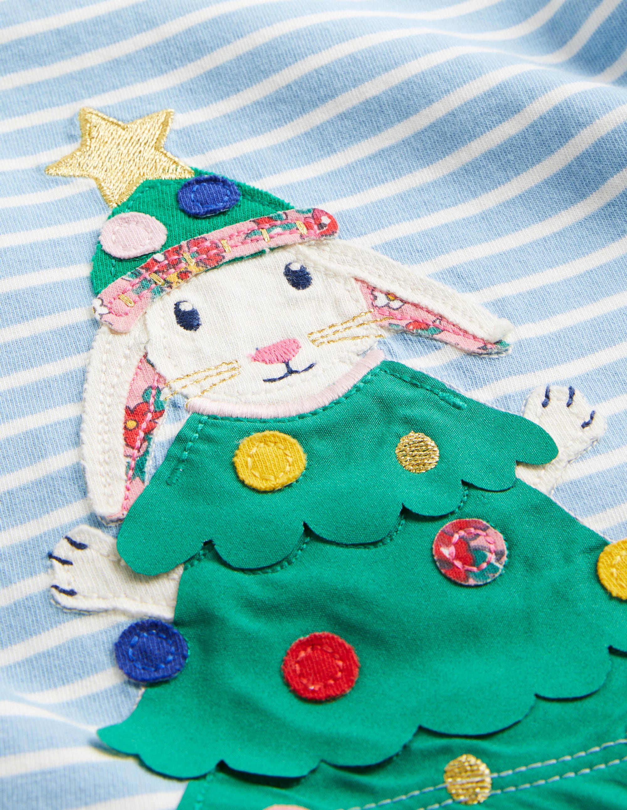 Appliqué Christmas T-shirt-Dusty Blue/Ivory Bunny - Image 3