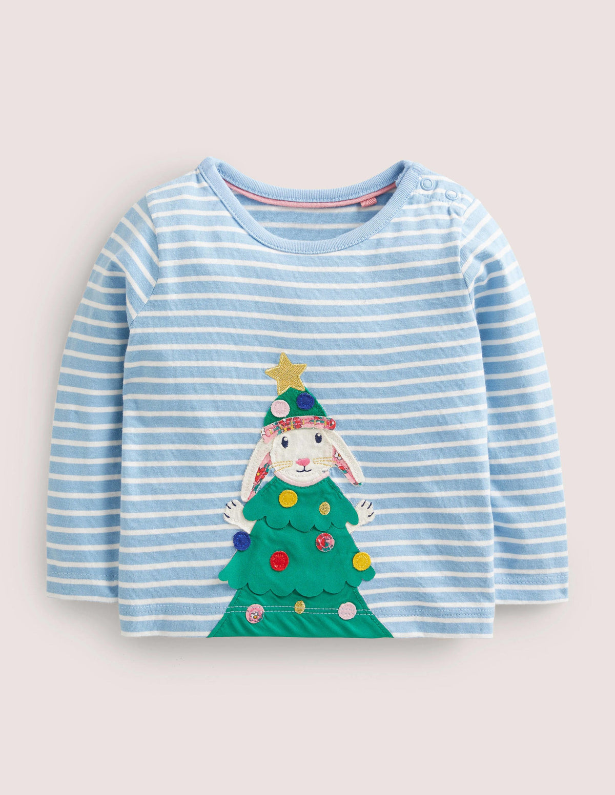 Appliqué Christmas T-shirt-Dusty Blue/Ivory Bunny-1