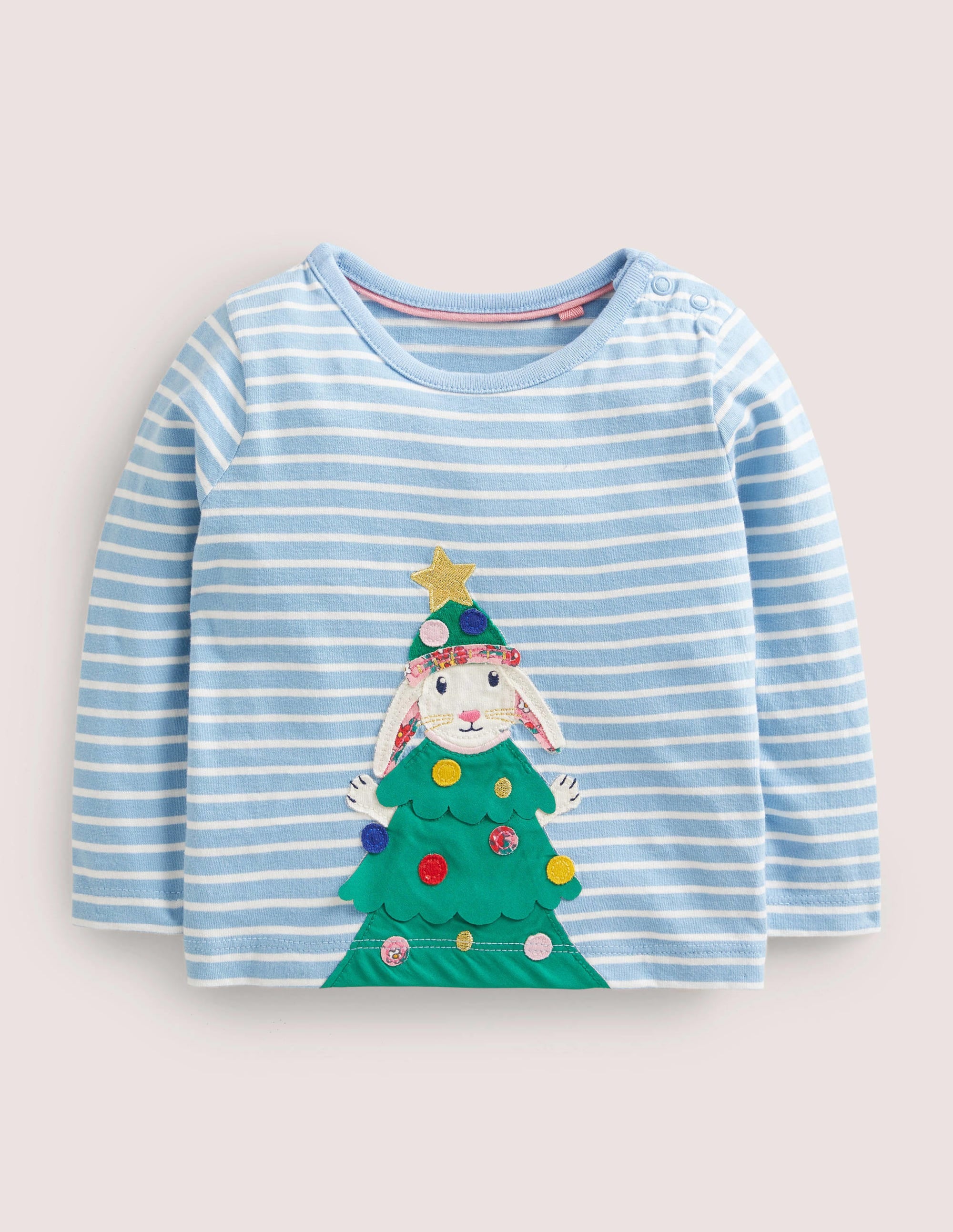 Appliqué Christmas T-shirt-Dusty Blue/Ivory Bunny - Image 1