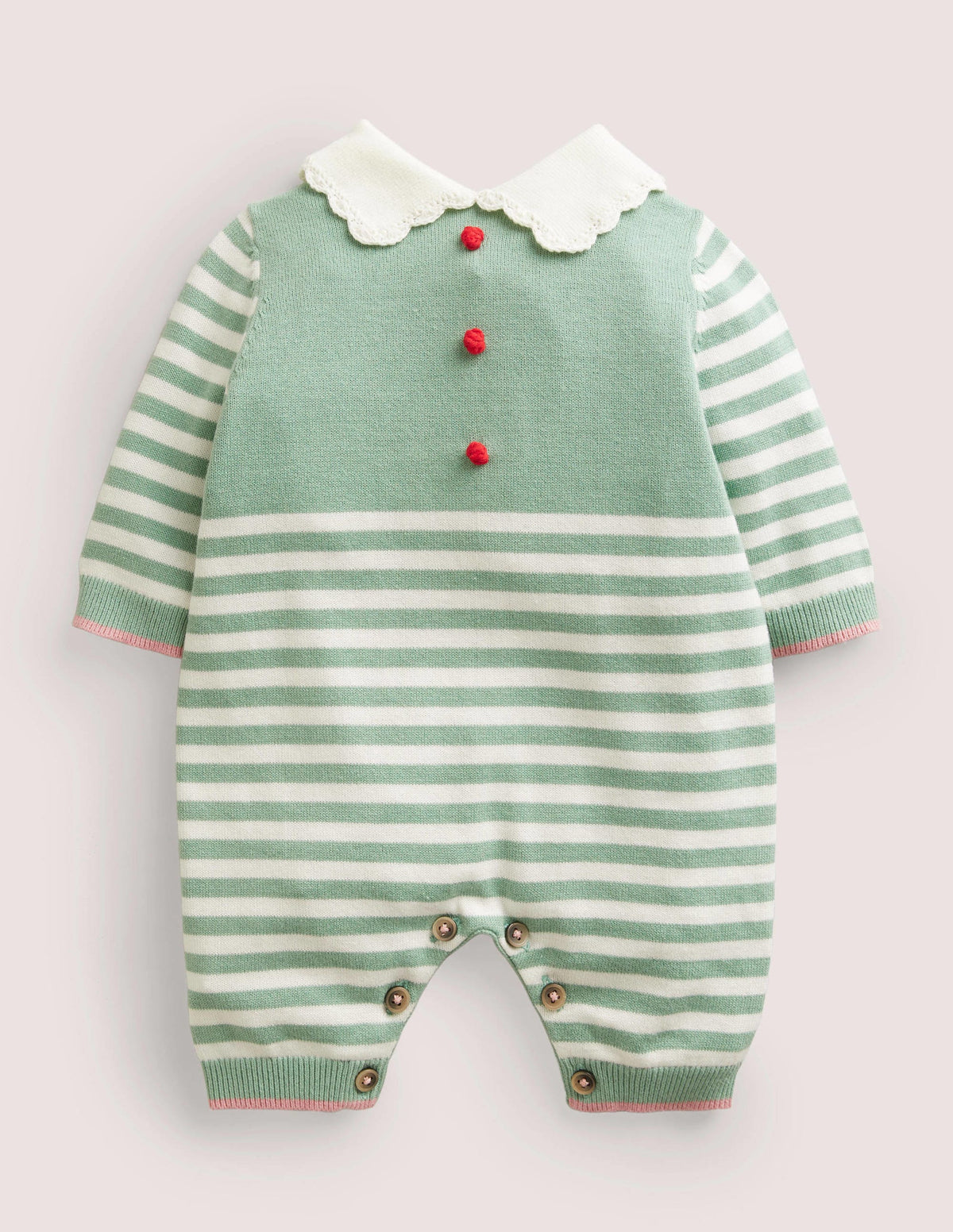 Green Striped Knitted Elf Romper-Csarite Green Stripe Elf - Image 1