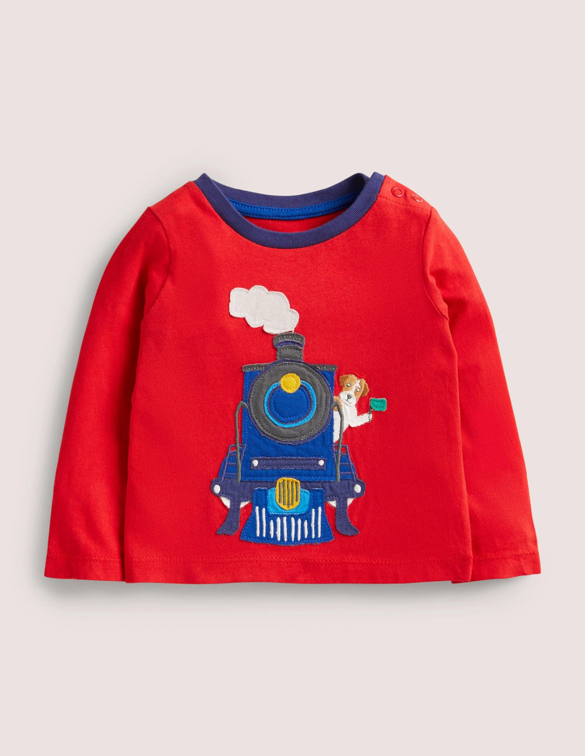 Long-sleeved Appliqué T-shirt-Rockabilly Red Train - Image 1