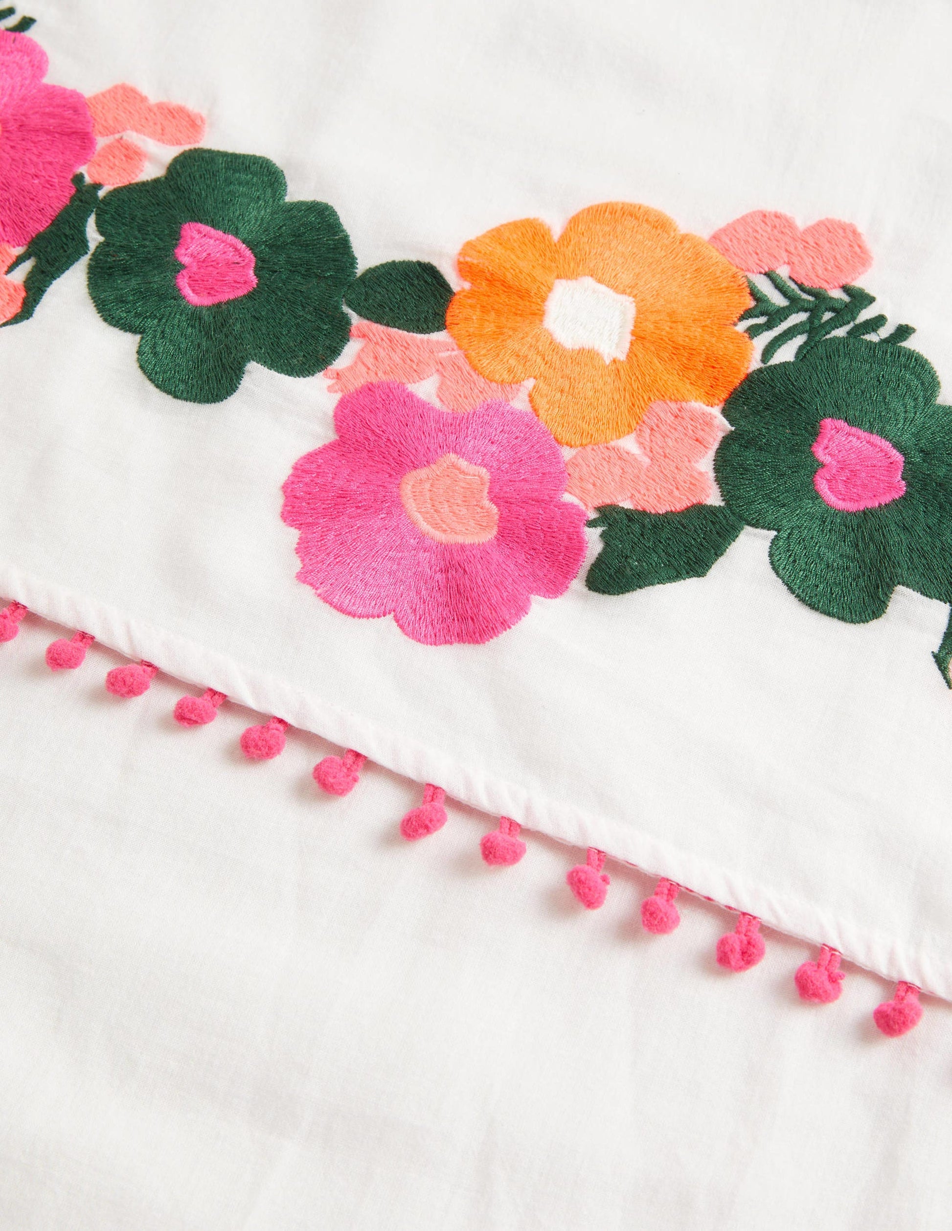 Embroidered Pompom Scarf-White-2