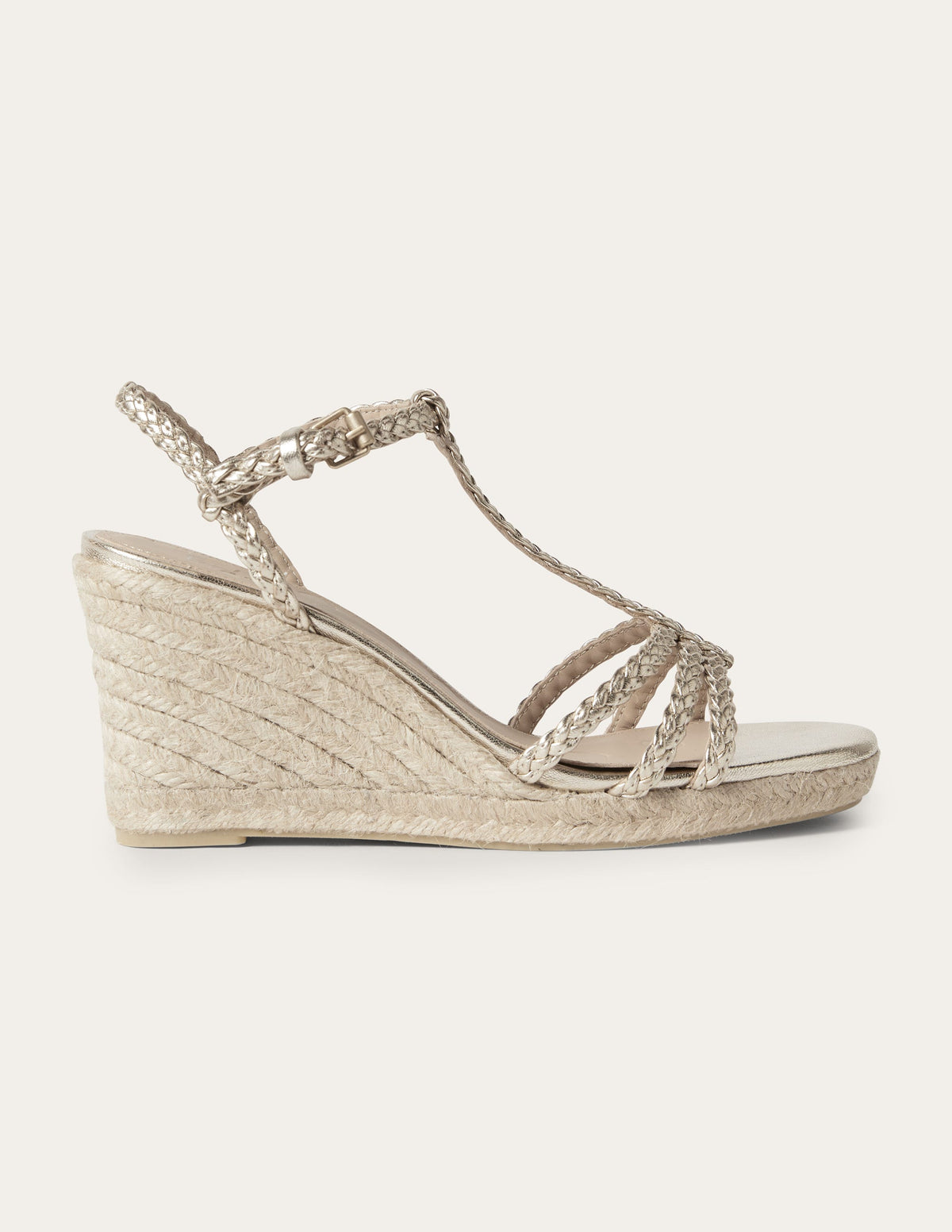 Braided Espadrille Wedges-Pale Gold Metallic - Image 1