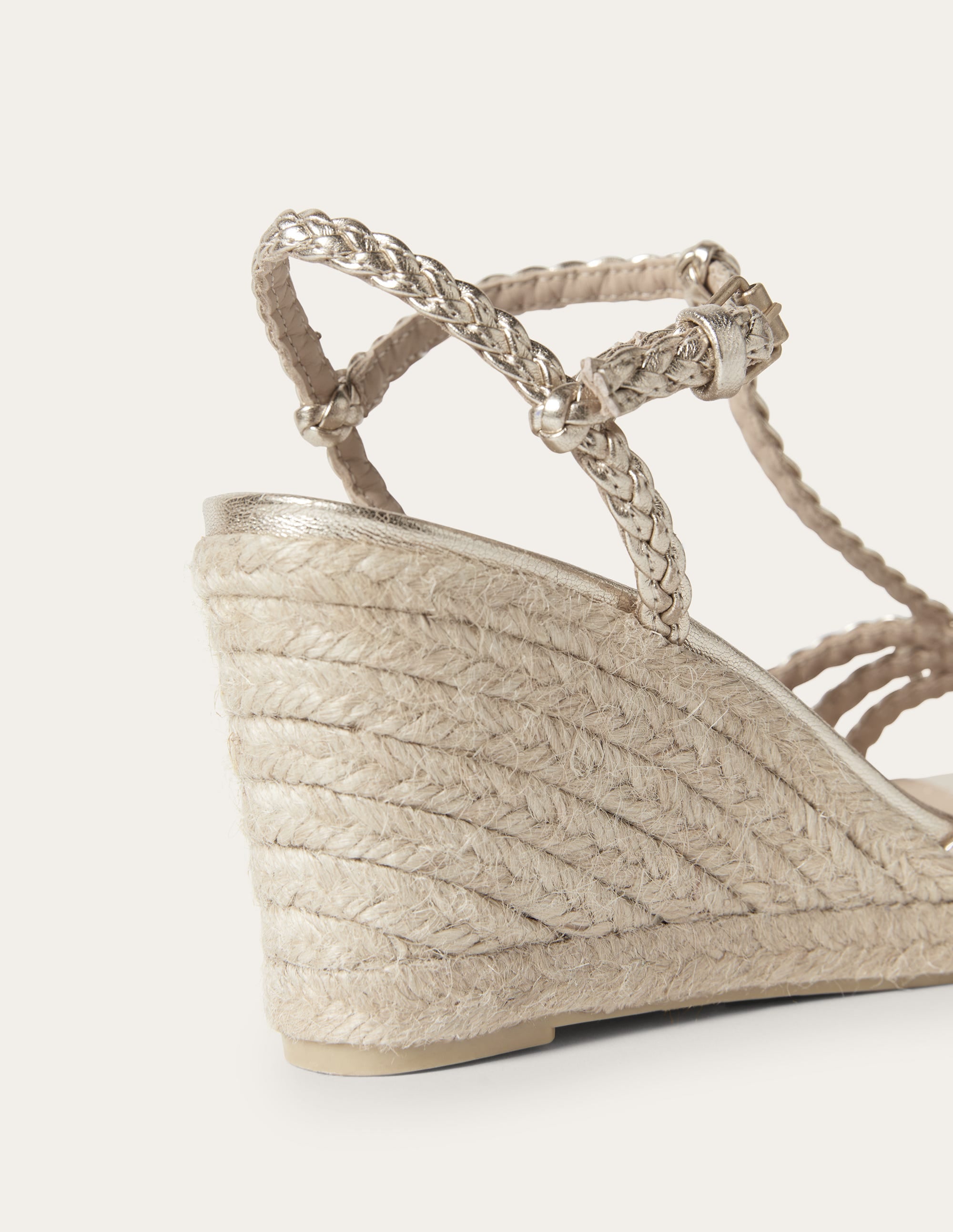 Braided Espadrille Wedges-Pale Gold Metallic - Image 2