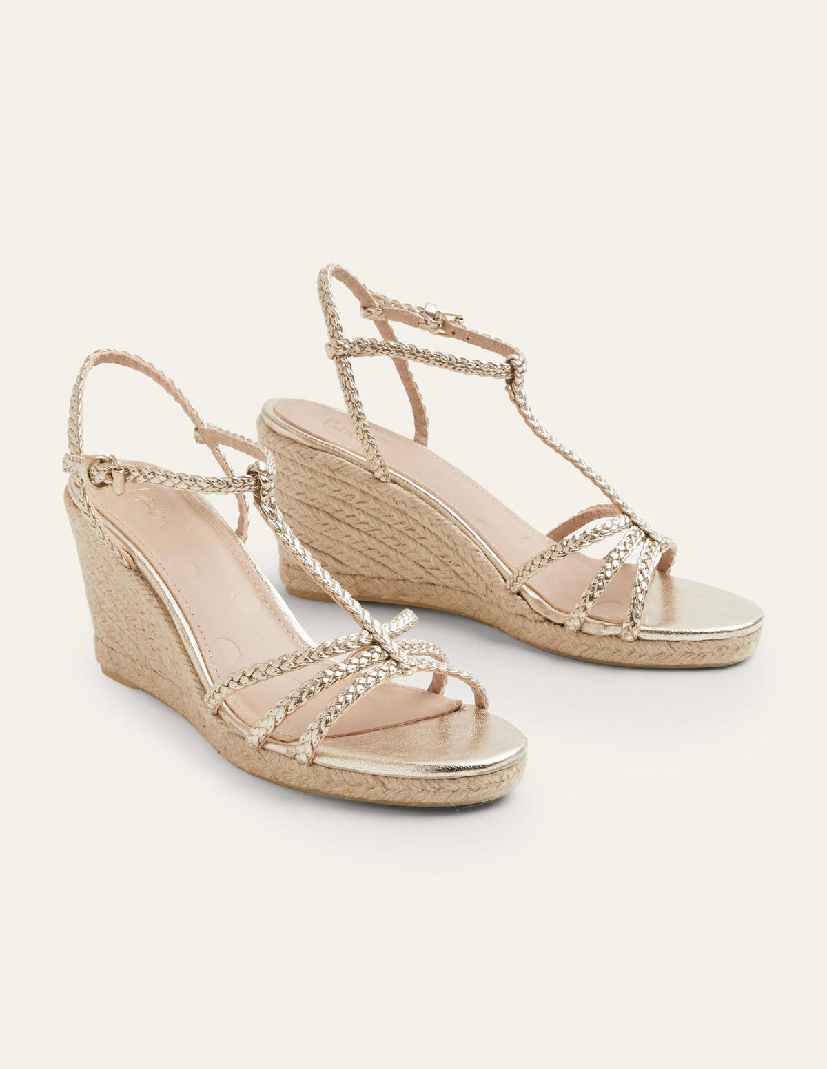 Braided Espadrille Wedges-Pale Gold Metallic - Image 3