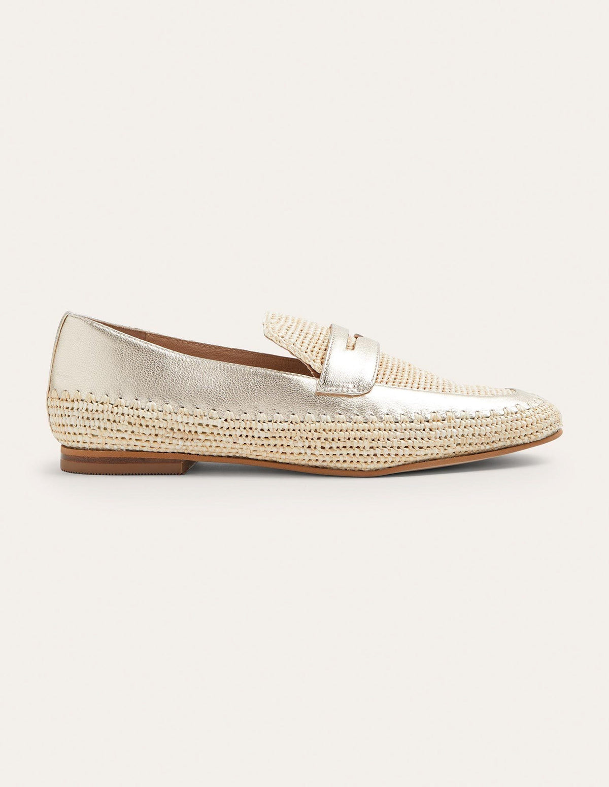 Lydia Raffia Detail Loafers-Pale Gold Metallic-1