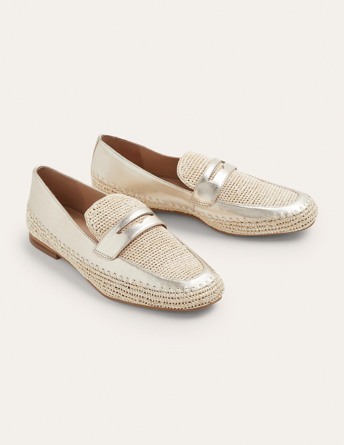 Lydia Raffia Detail Loafers-Pale Gold Metallic - Image 2